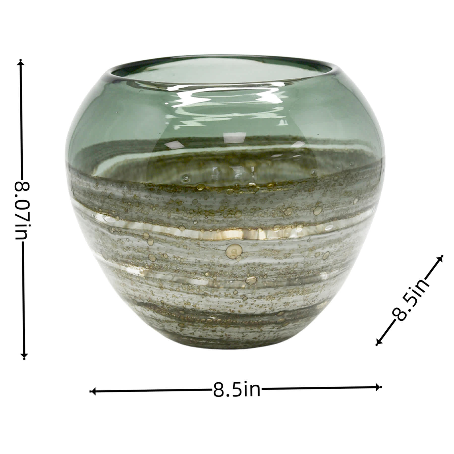 Grey Glass Vase with Metal Lines, 9"