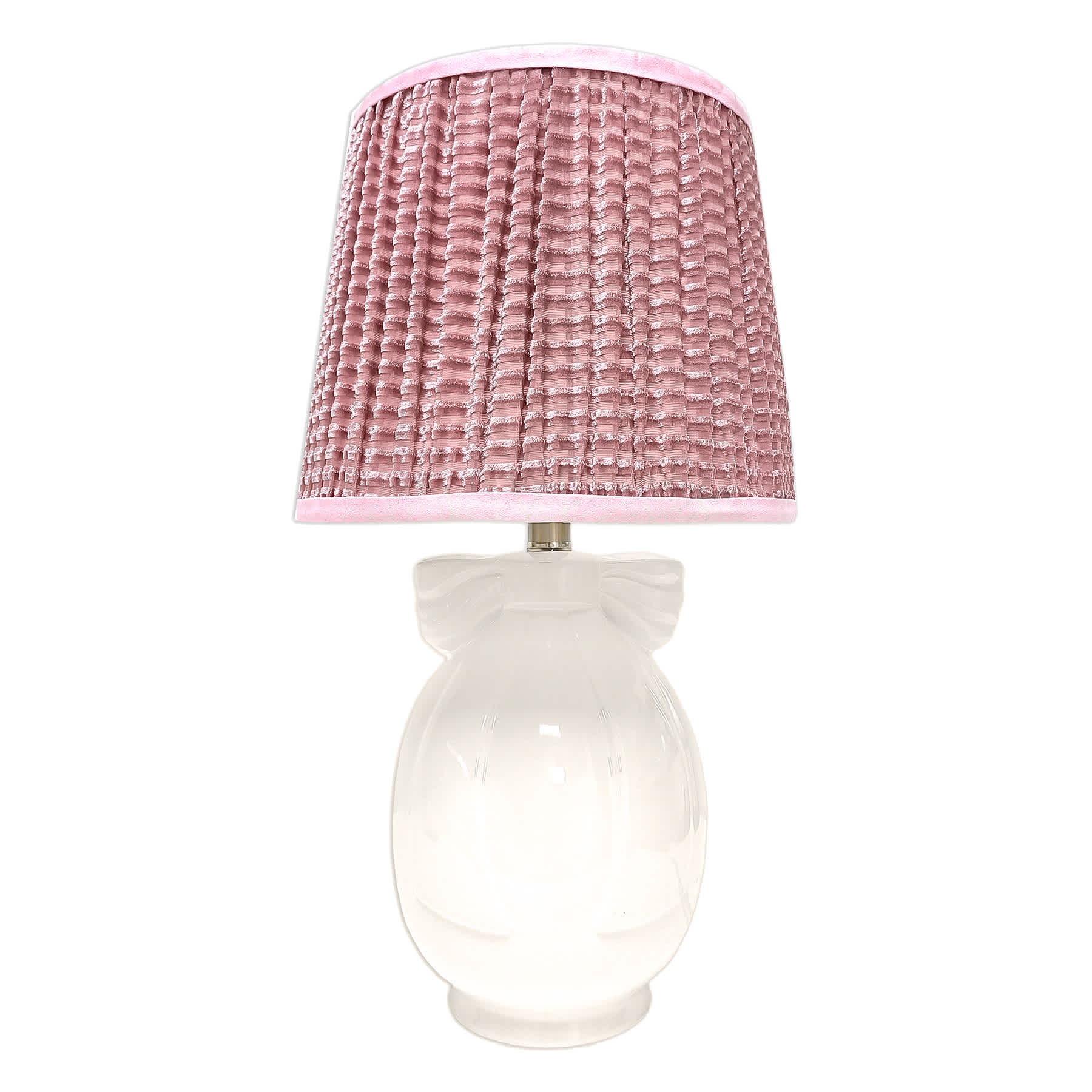 White Ceramic Bow Lamp with Pink Pleated Lamp Shade, 20"