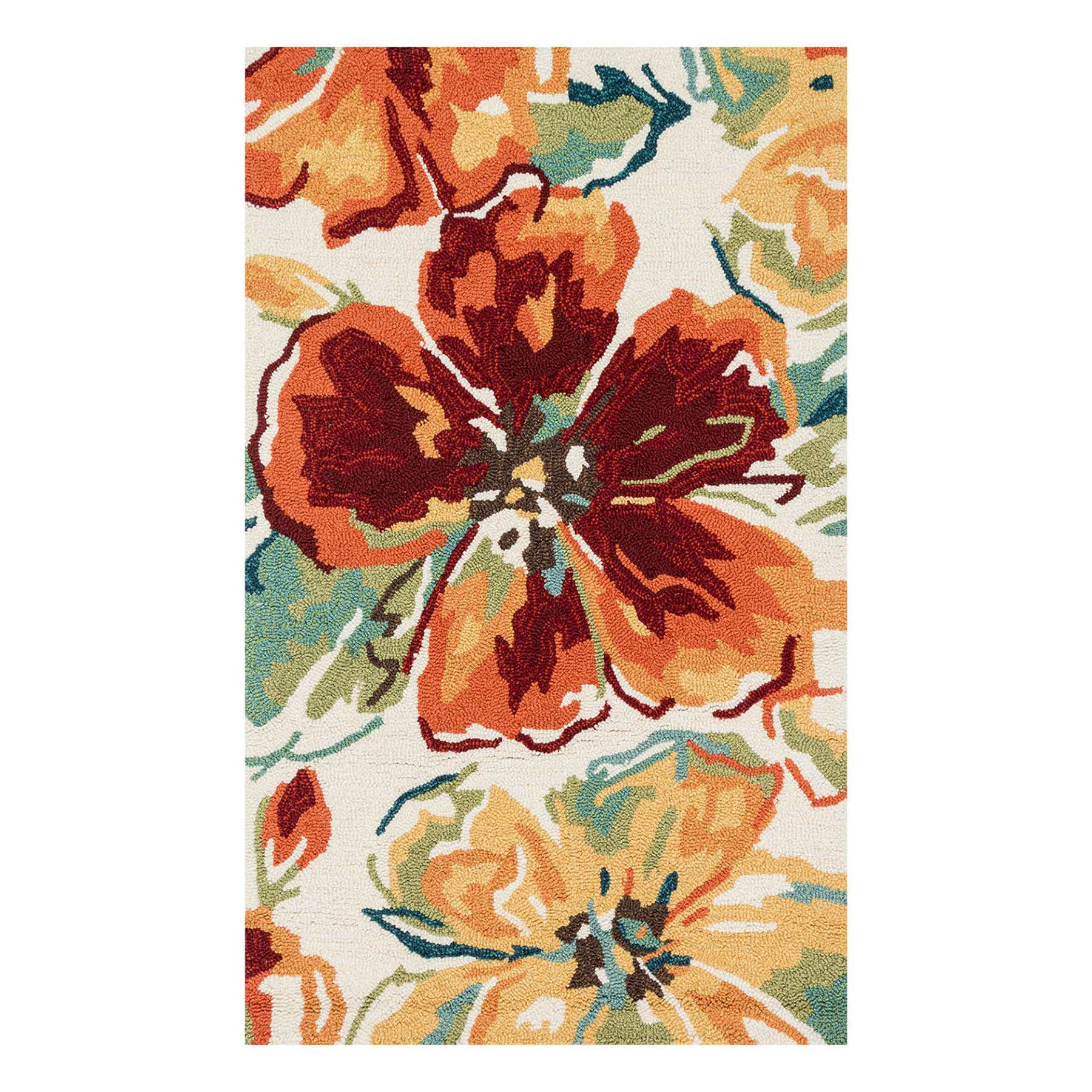 (A138) Summerton Ivory & Red Multicolor Floral Hooked Area Rug, 3x5