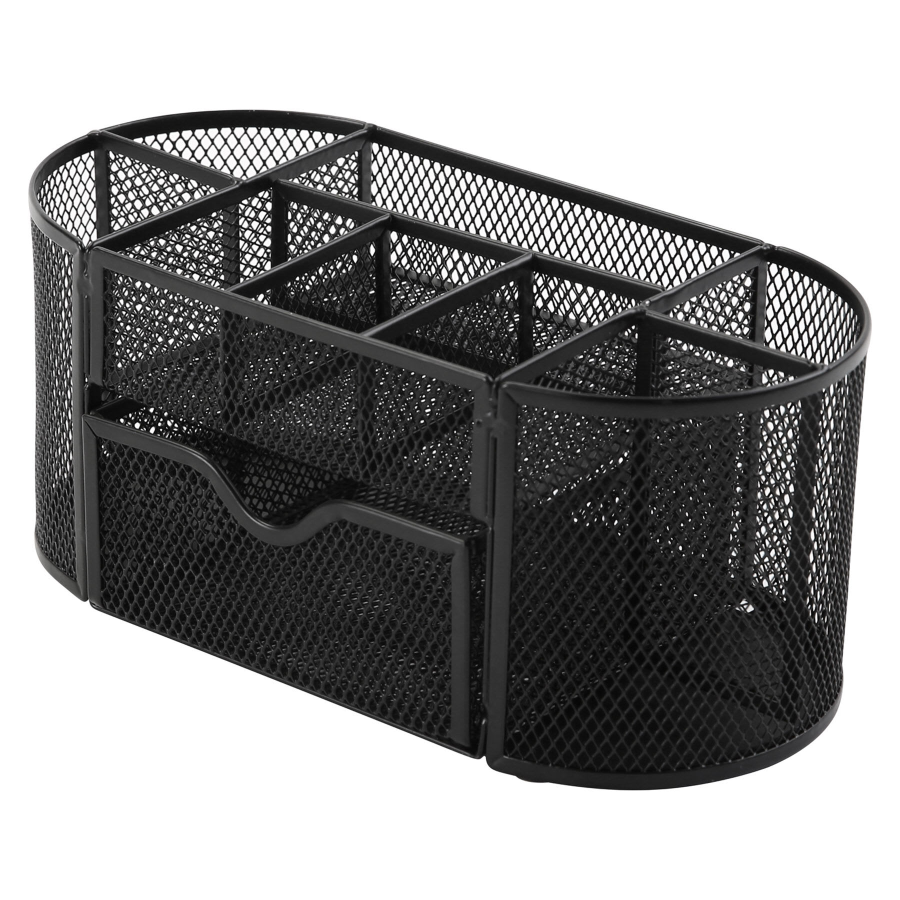 9-Section Black Metal Mesh Oval Desk Organizer
