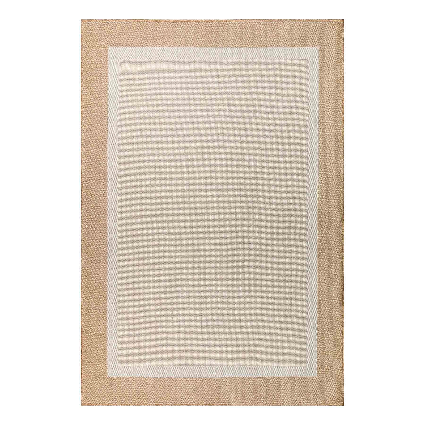 (E514) Fifer Tan Border Outdoor Area Rug, 5x7