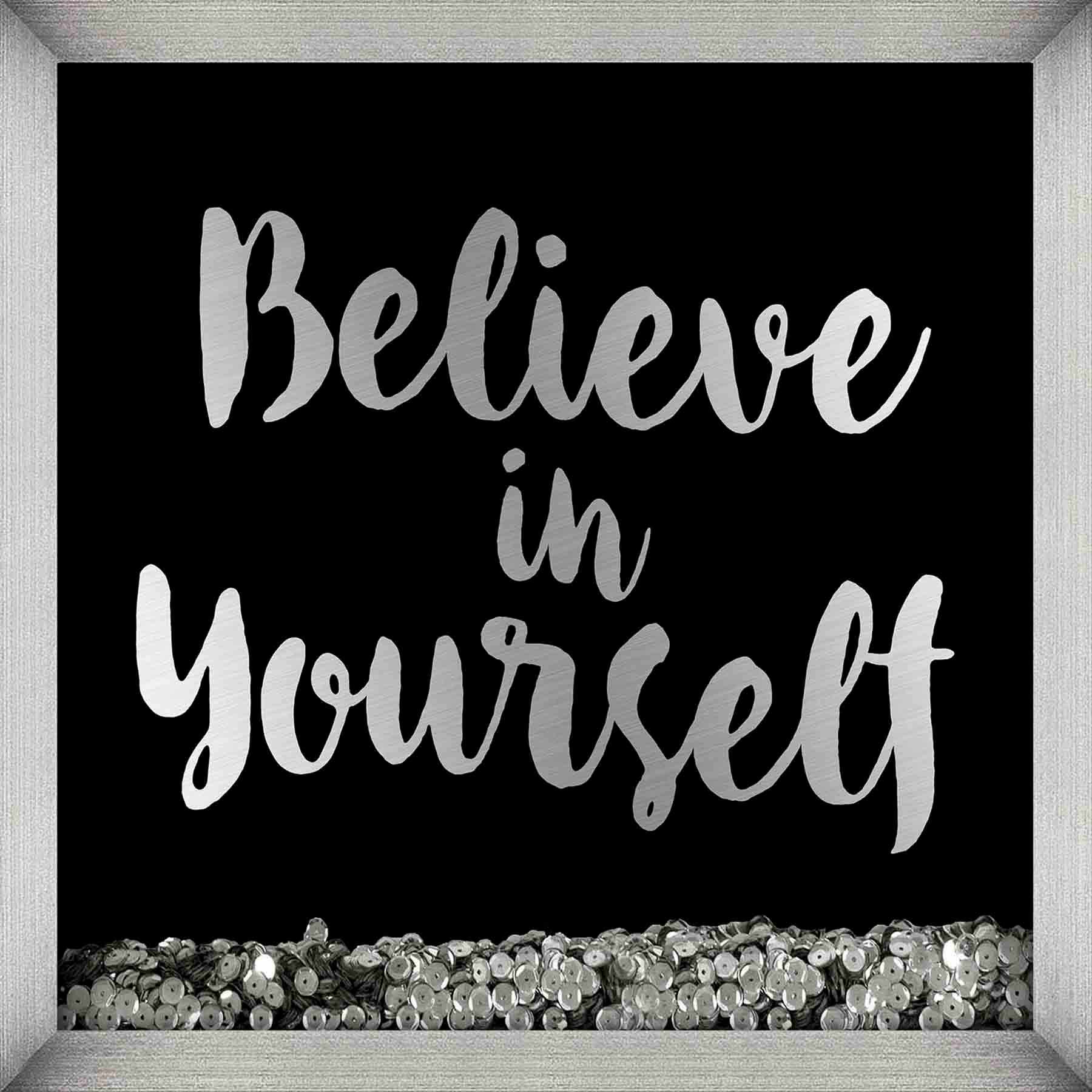 Glass Framed Believe in Yourself Sequin Shaker Box Wall Art, 12"