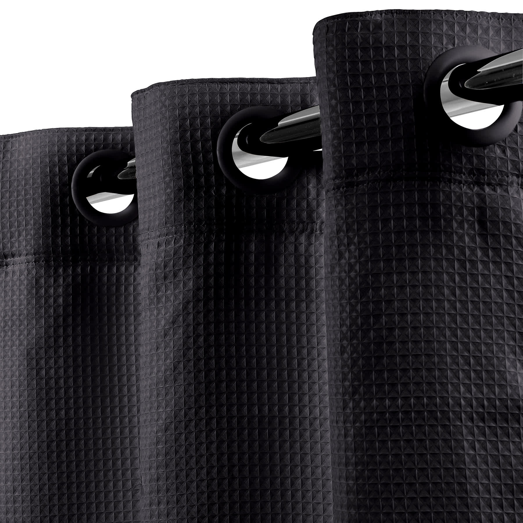 Black Hookless Waffle Solid Shower Curtain, 74"