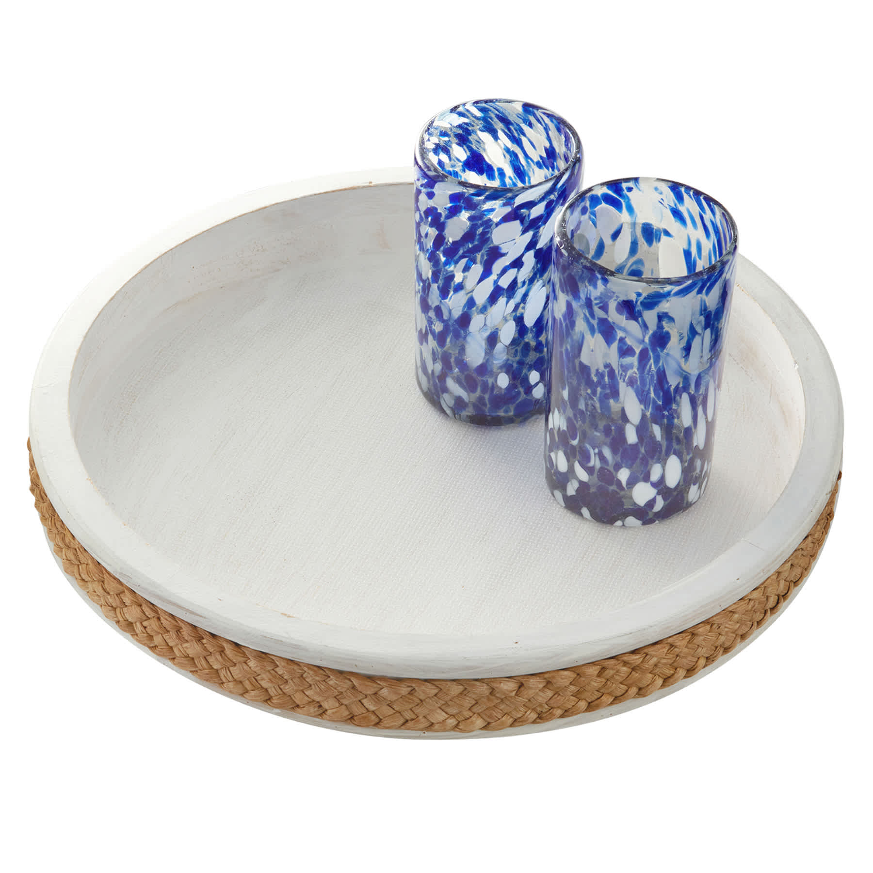 Round Whitewashed Wooden Decorative Tray, 16"