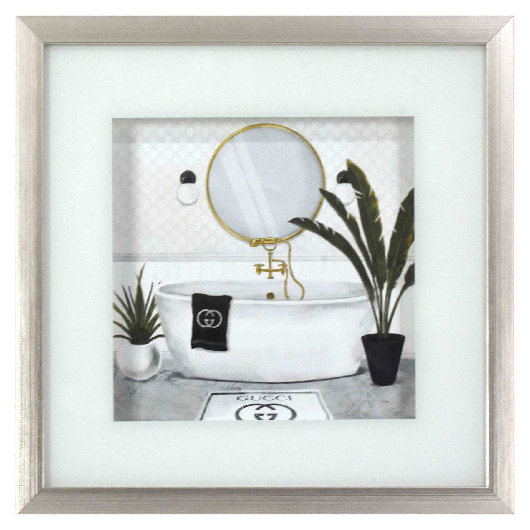 Glass Framed Bath Print Wall Art, 13"