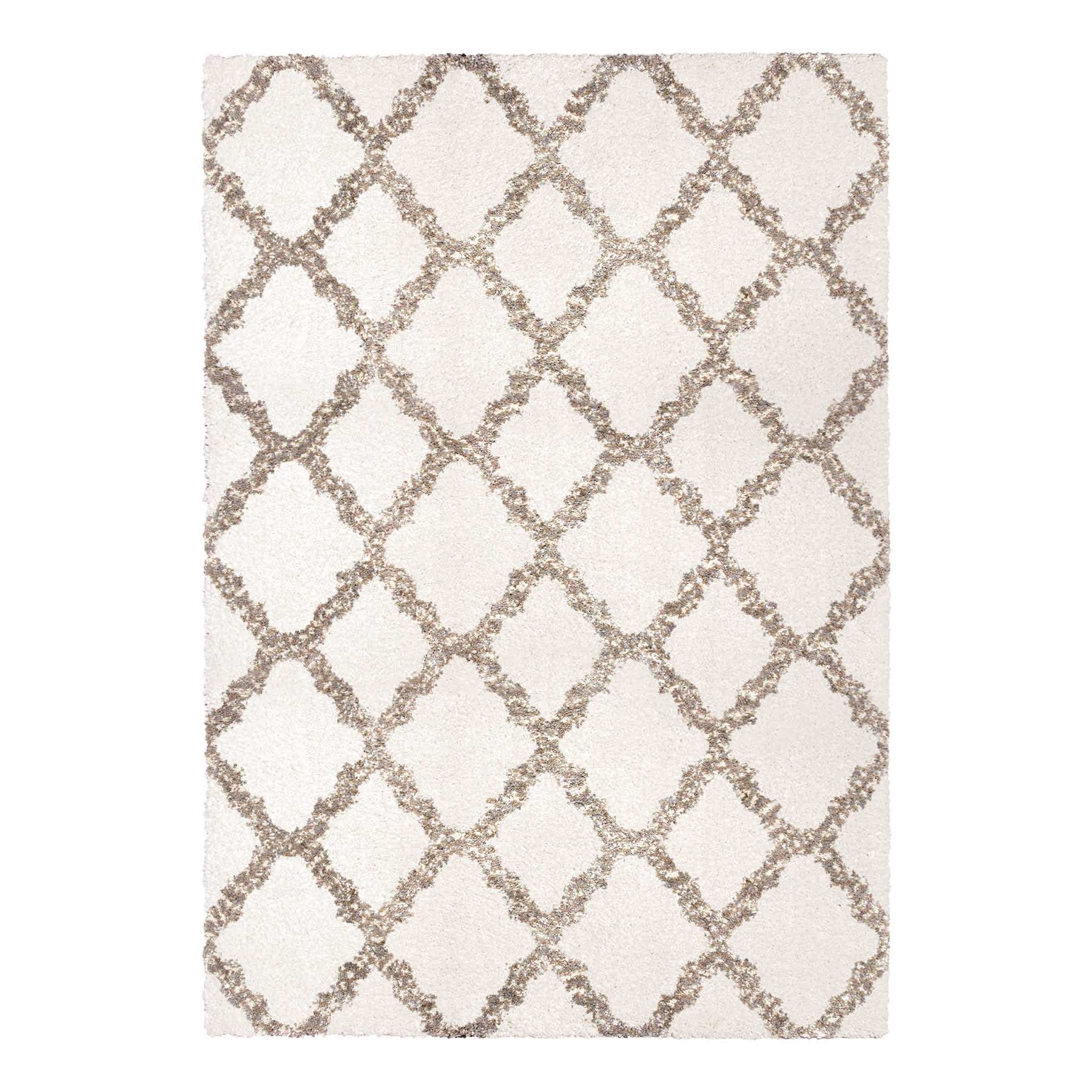 (C162) Windsor White Quatrefoil Shag Area Rug, 8x10