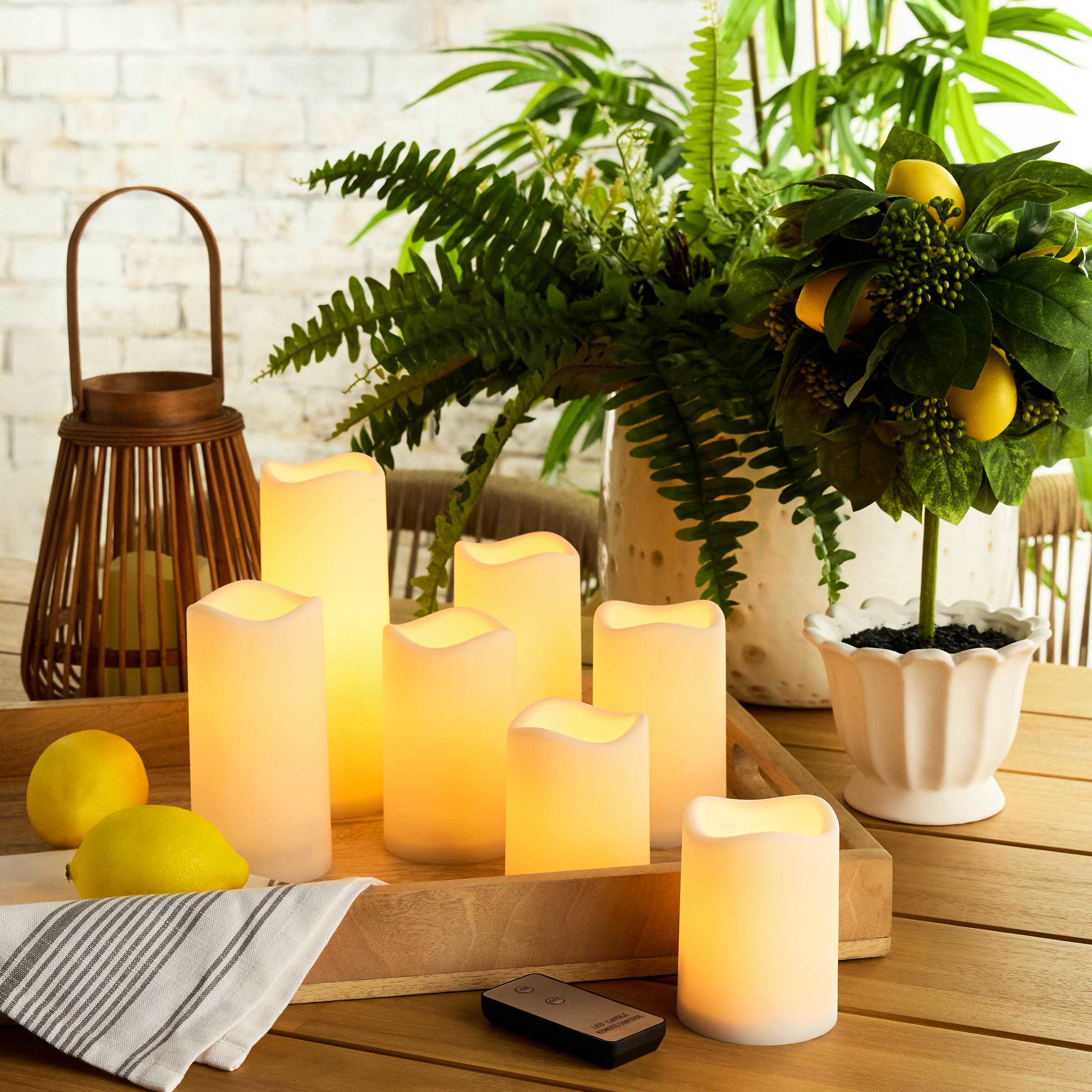 7-Piece Outdoor LED Pillar Candle Set, Ivory