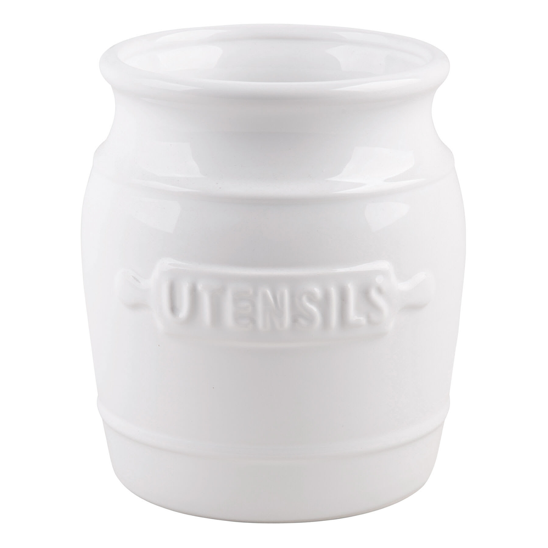 White Barrel Utensil Crock, 7"