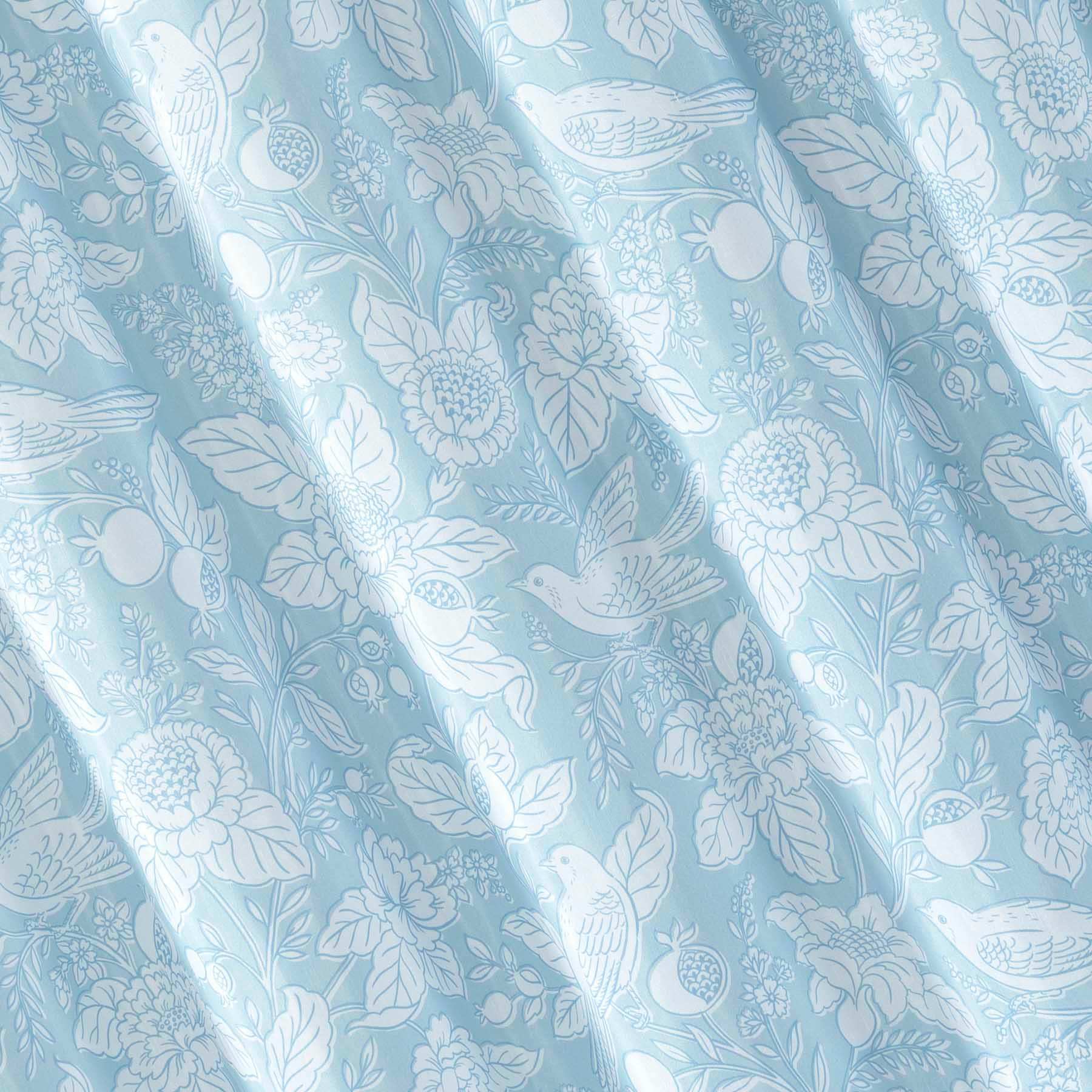 Providence Light Blue Jacobean Songbird Shower Curtain, 72"