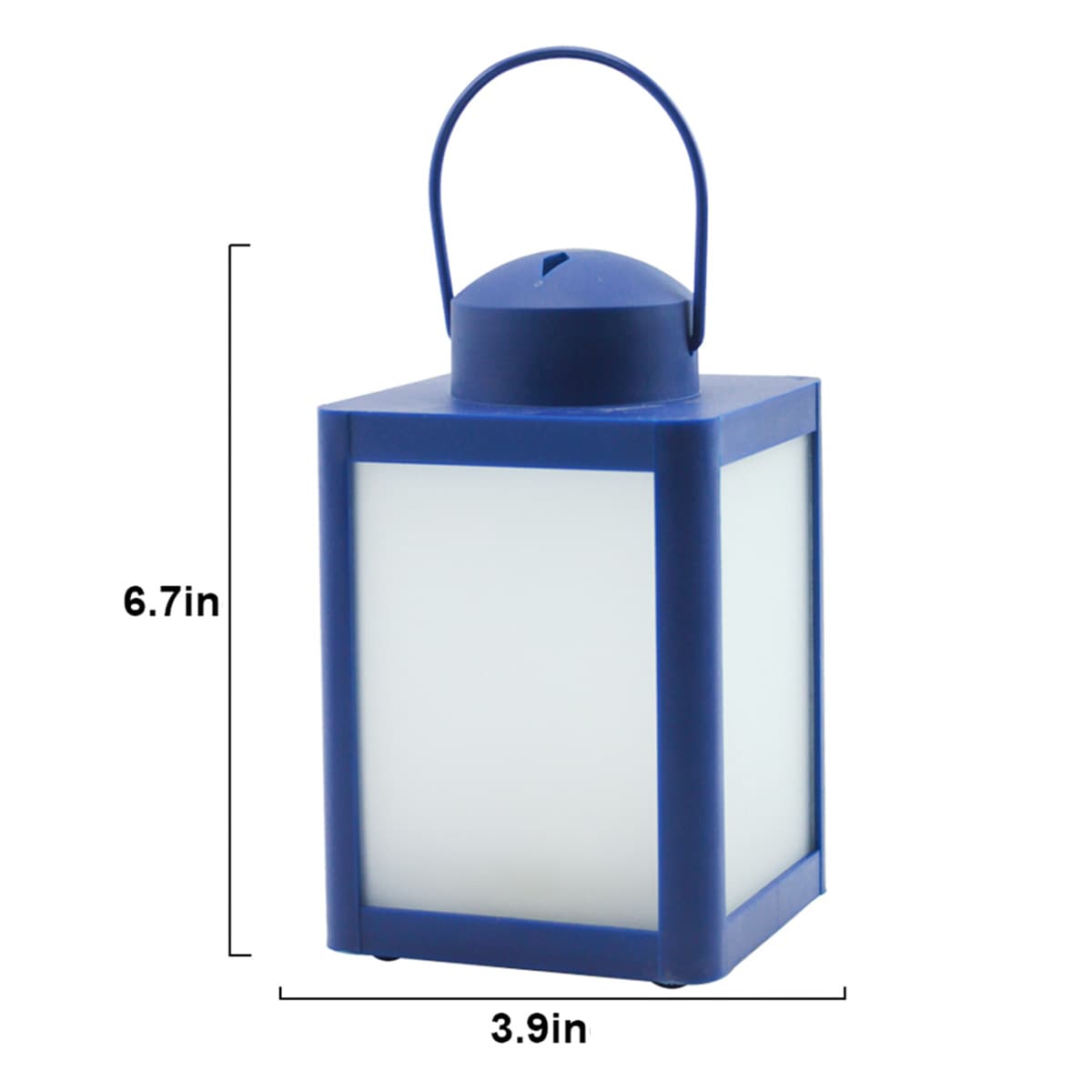 Blue Plastic LED Lantern with Frosted Glass, 6.7