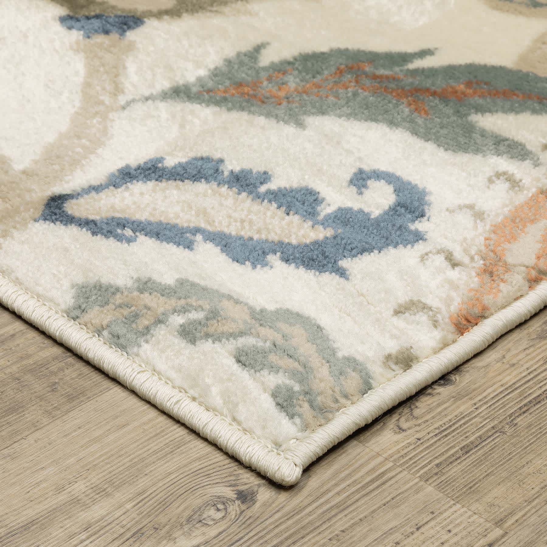 (D463) Casey Ivory Floral Patterned Area Rug, 8x10