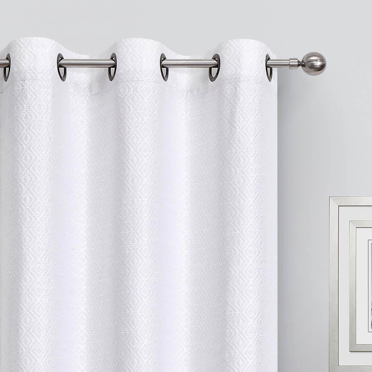 White Diamond Jacquard Blackout Grommet Curtain Panel, 84"