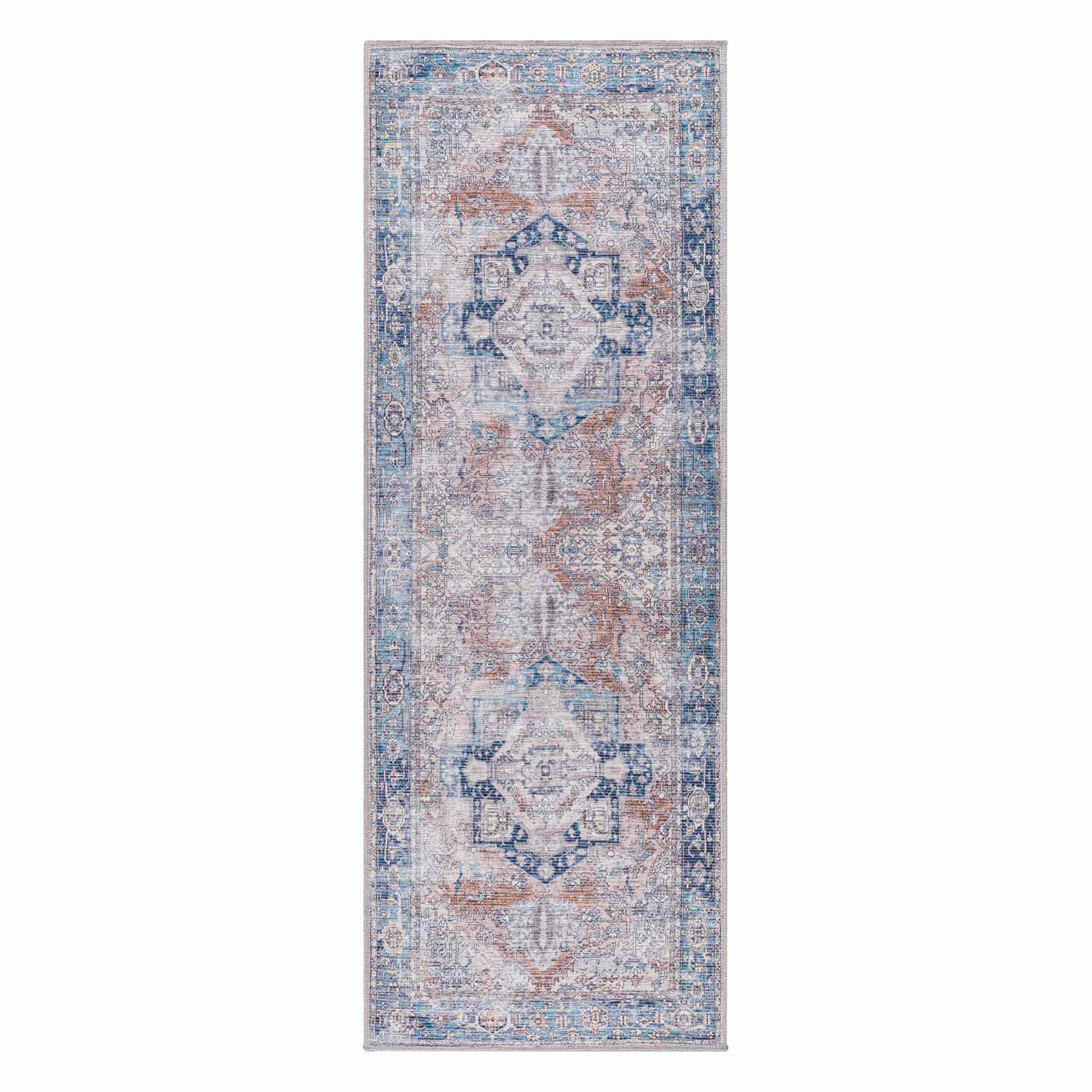 (B882) Colin Blue Medallion Washable Runner, 2x7