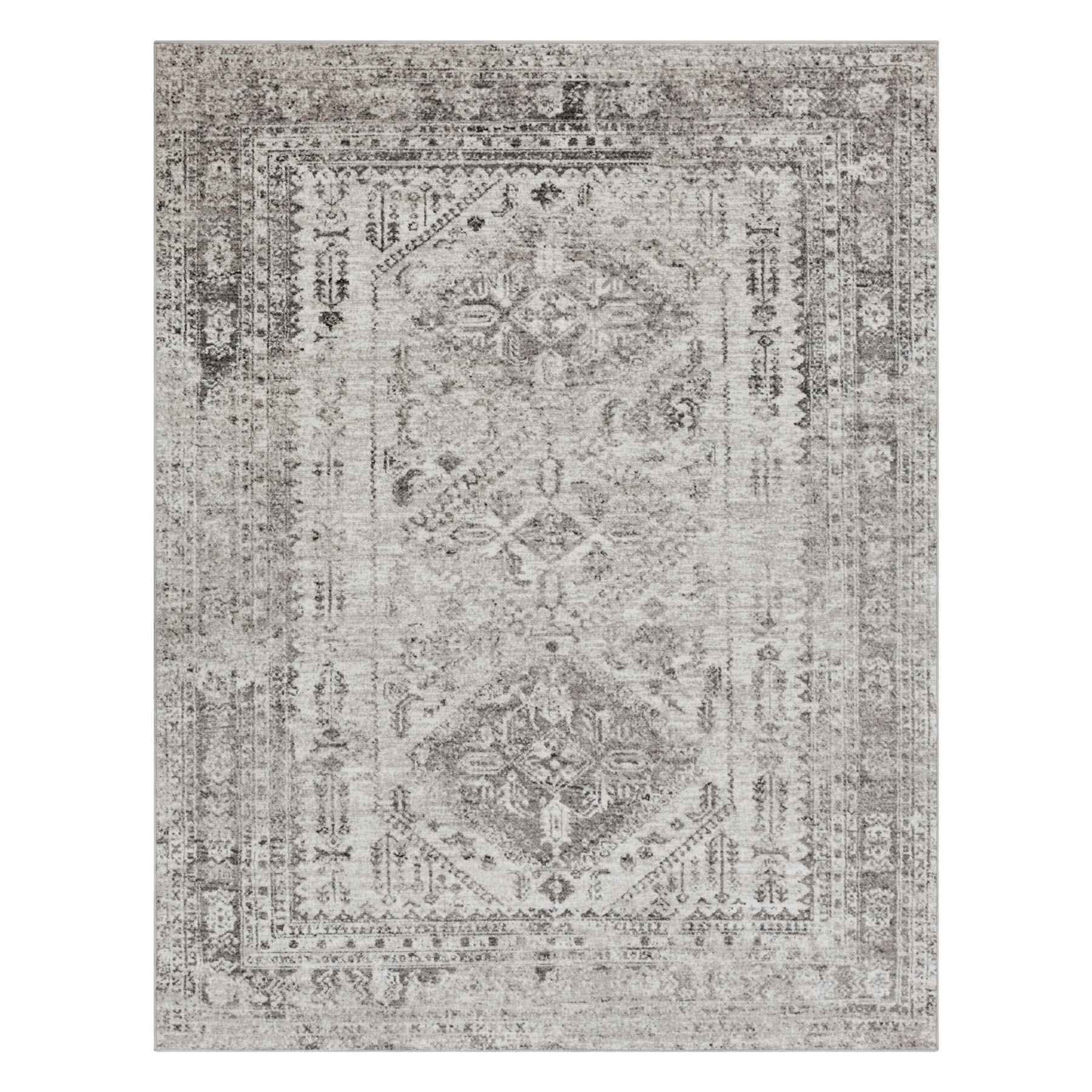 (D507) Monte Carlo Grey Medallion Border Area Rug, 8x10
