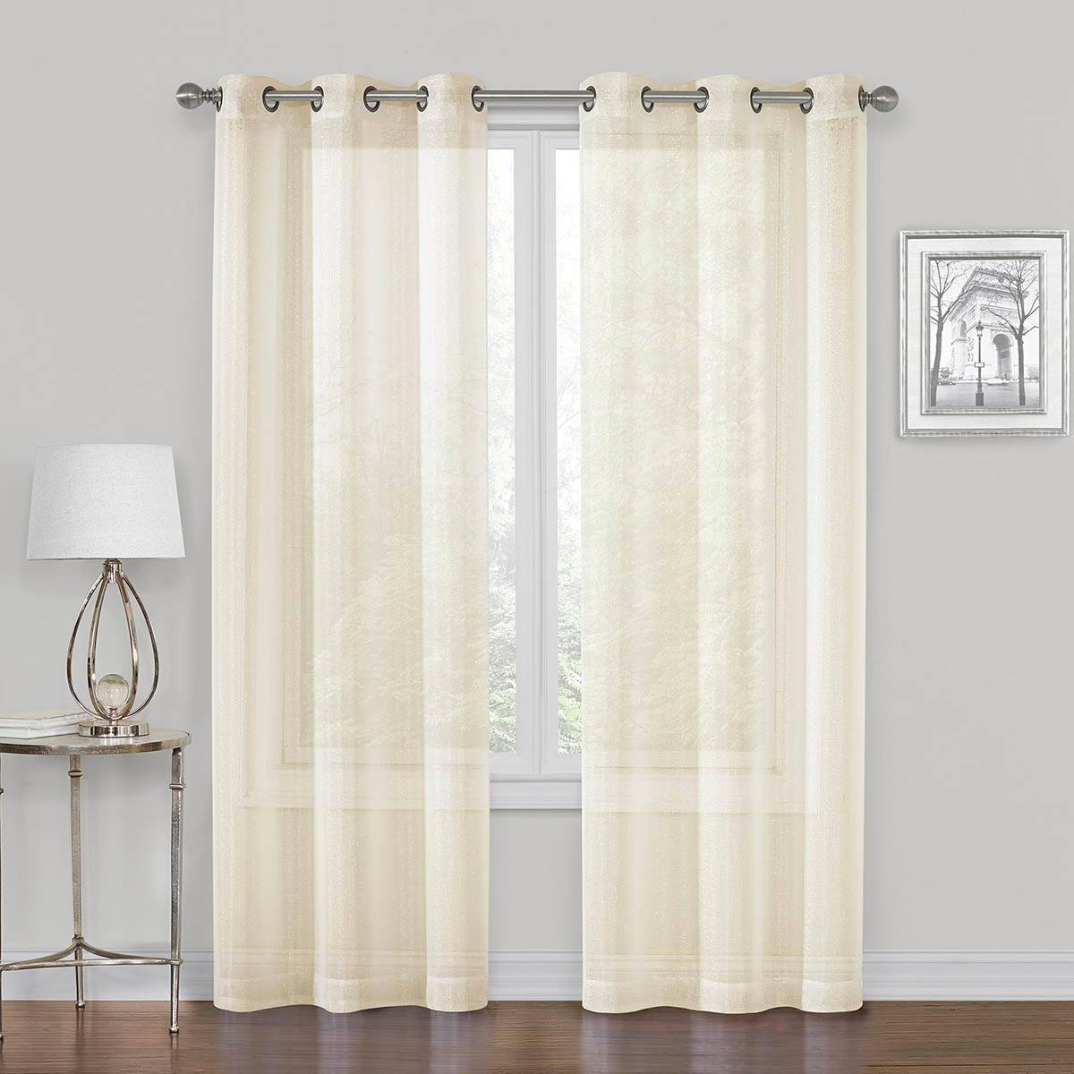Whittier Beige Metallic Sheer Grommet Curtain Panel, 84"