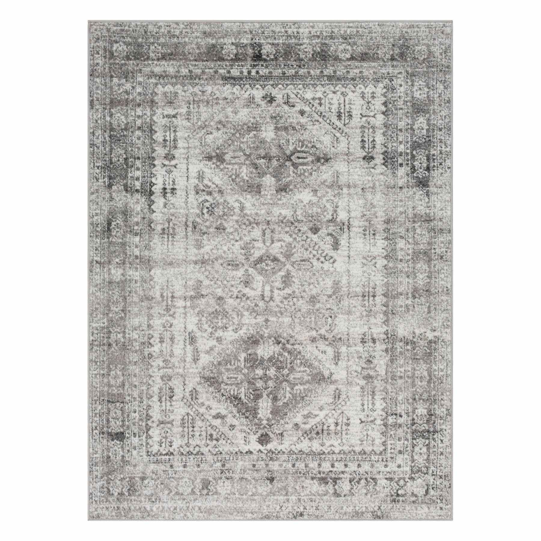 (D507) Monte Carlo Grey Medallion Border Area Rug, 5x7