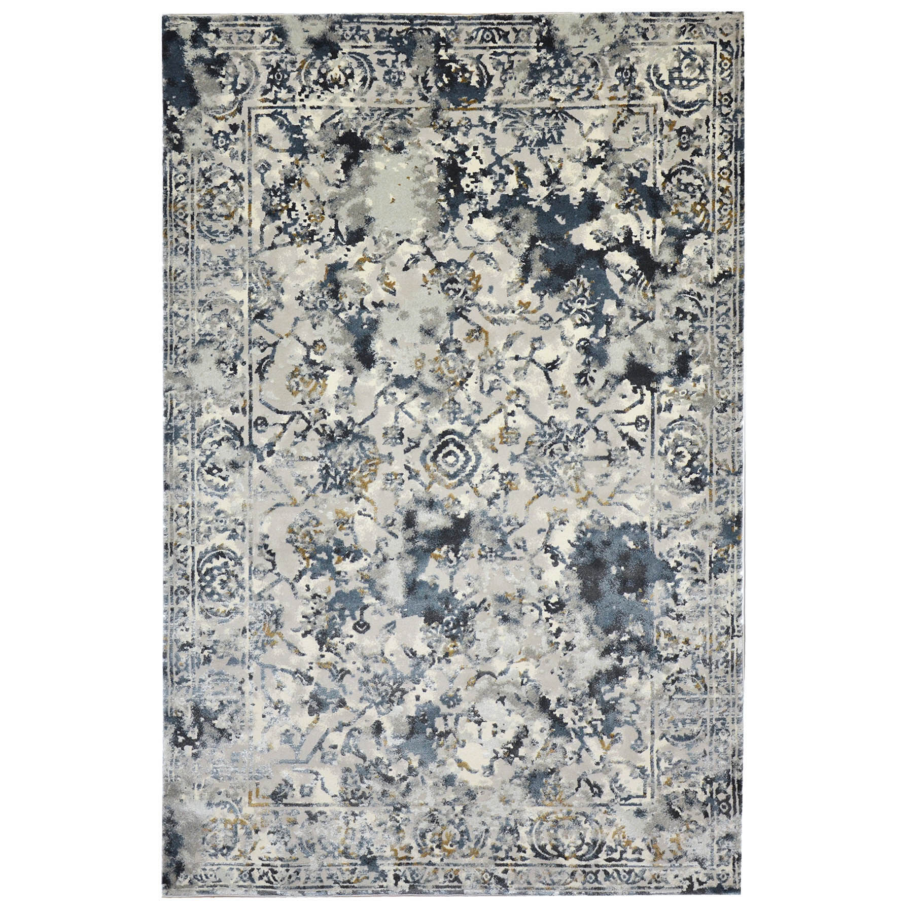 (B551) Magnolia Blue Vintage Floral Area Rug, 7x10
