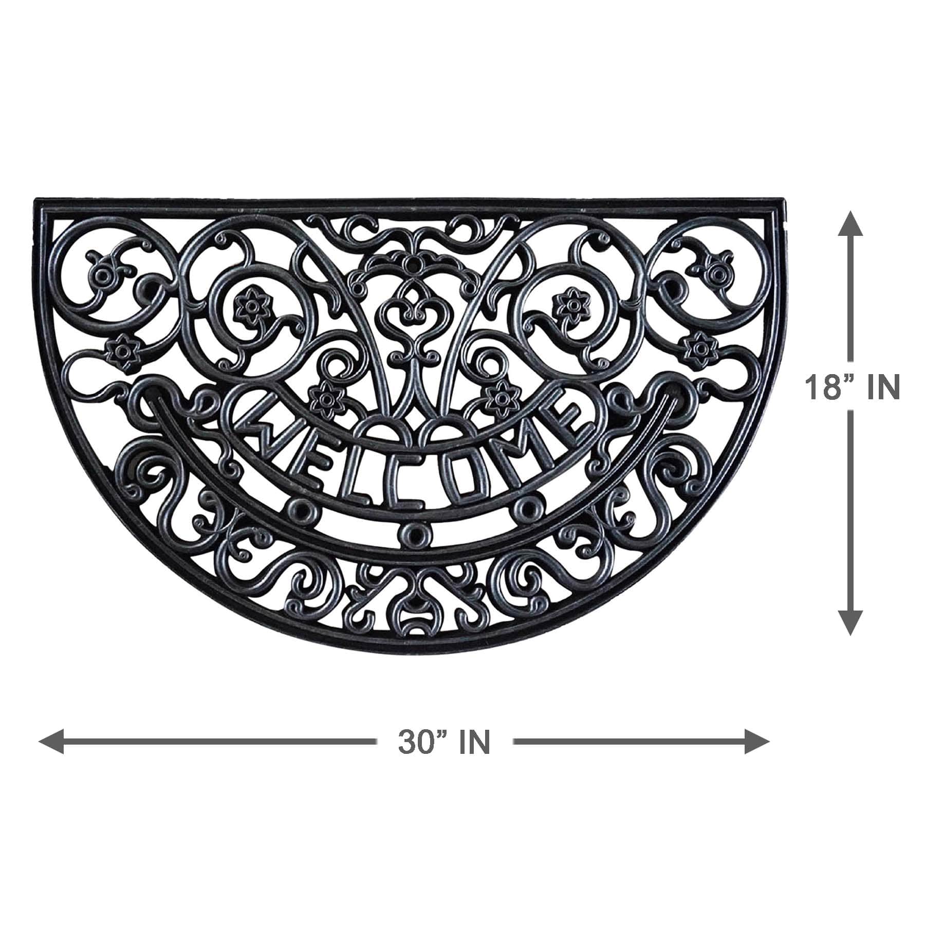 Welcome Scroll Black Rubber Slice Doormat, 18x30