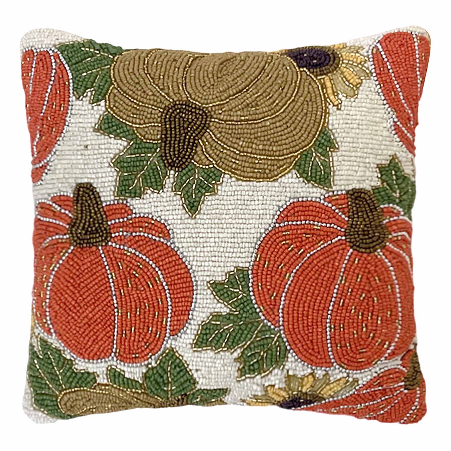 Pumpkin Beaded Throw Pillow, 12"