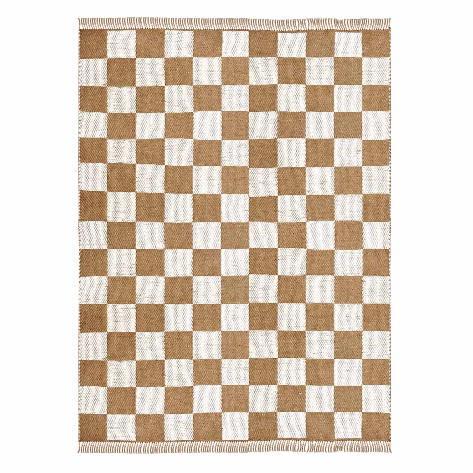 (B871) Honeybloom Brown & Natural Checkered Jute Area Rug, 5x7