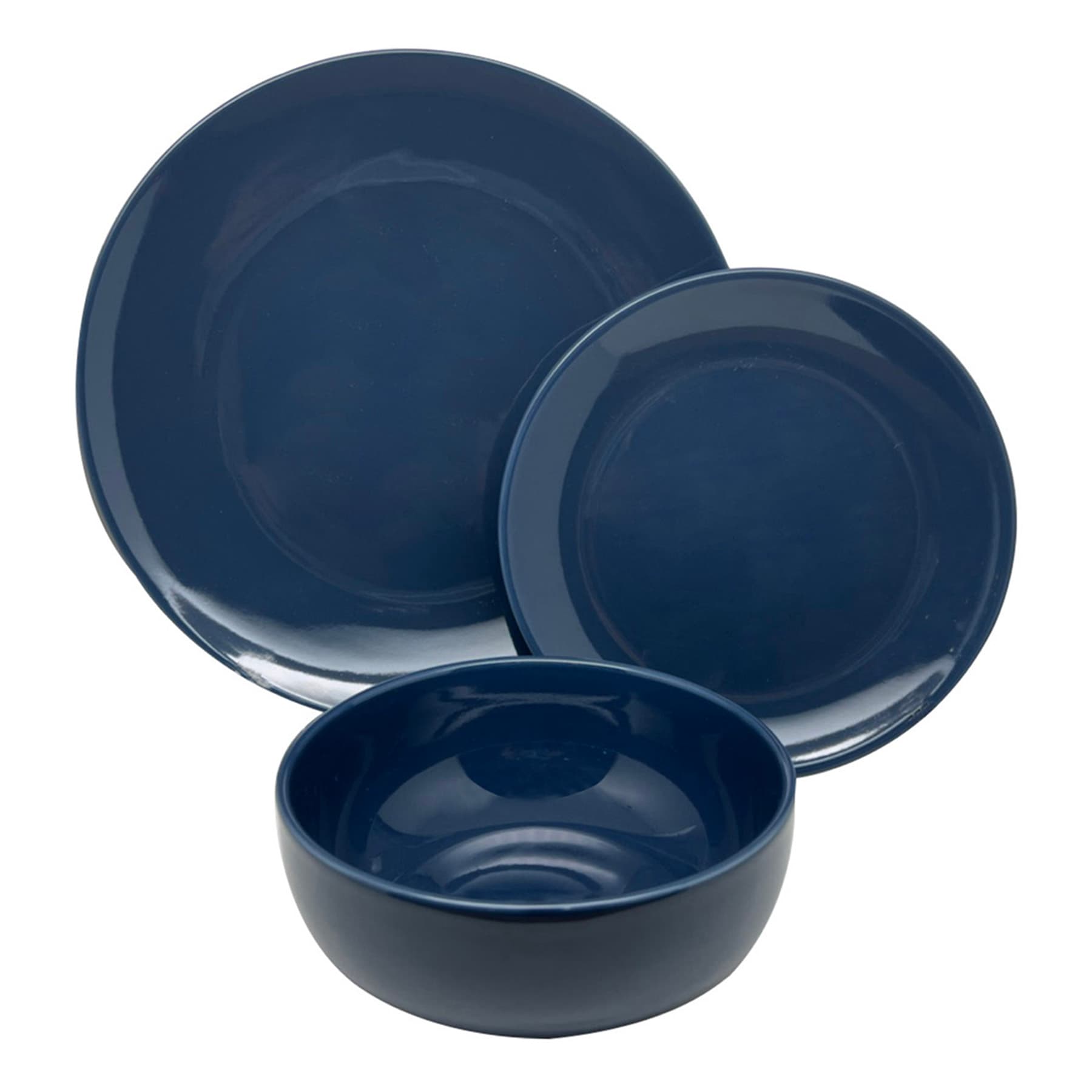 12-Piece Stoneware Dinnerware Set, Glossy Dark Blue