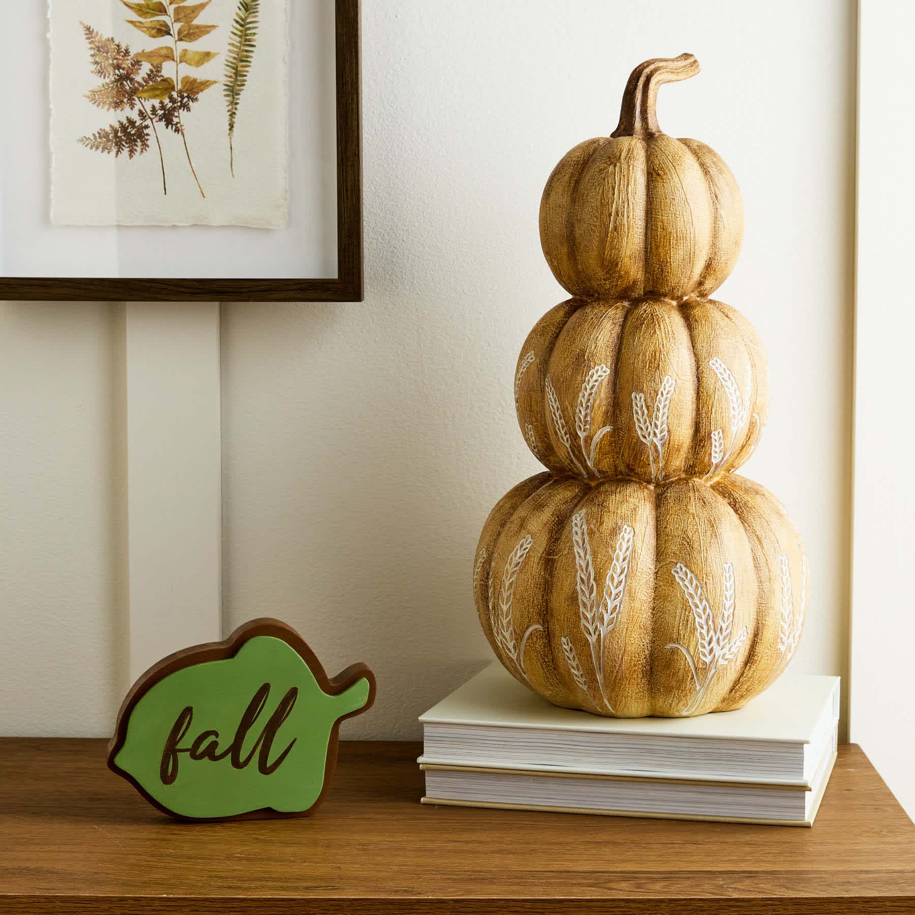 Homespun Harvest Carved Wheat Pattern Pumpkin Stack, 18"
