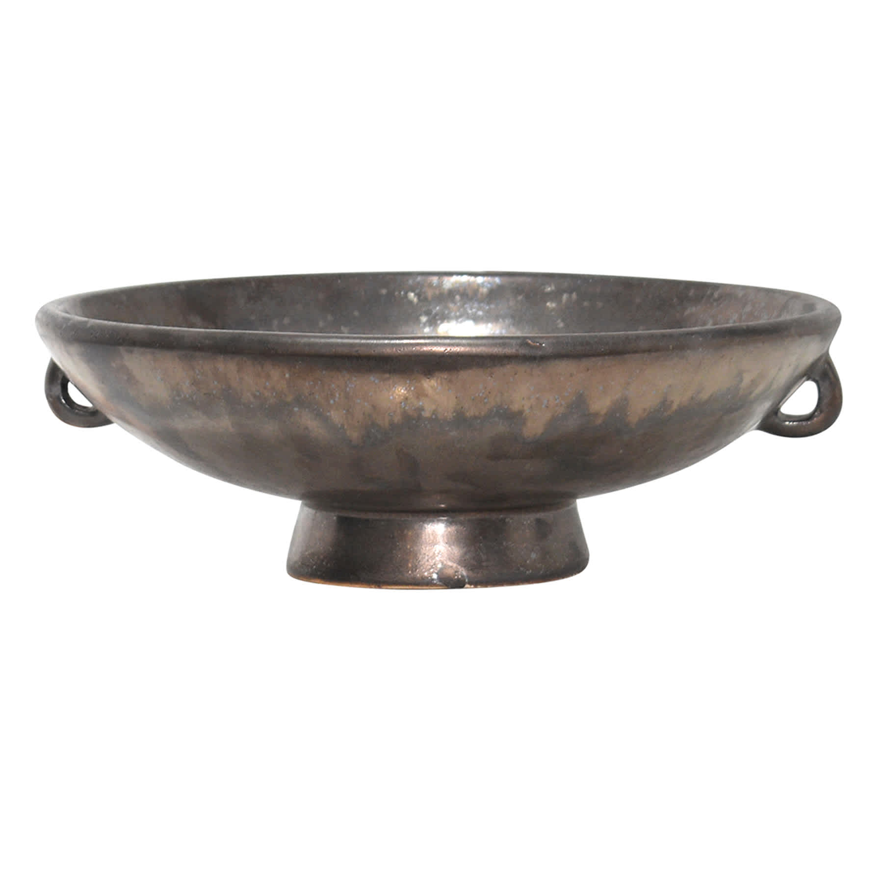Bronze Ceramic Pedestal Bowl with Handles, 3.9x10.6