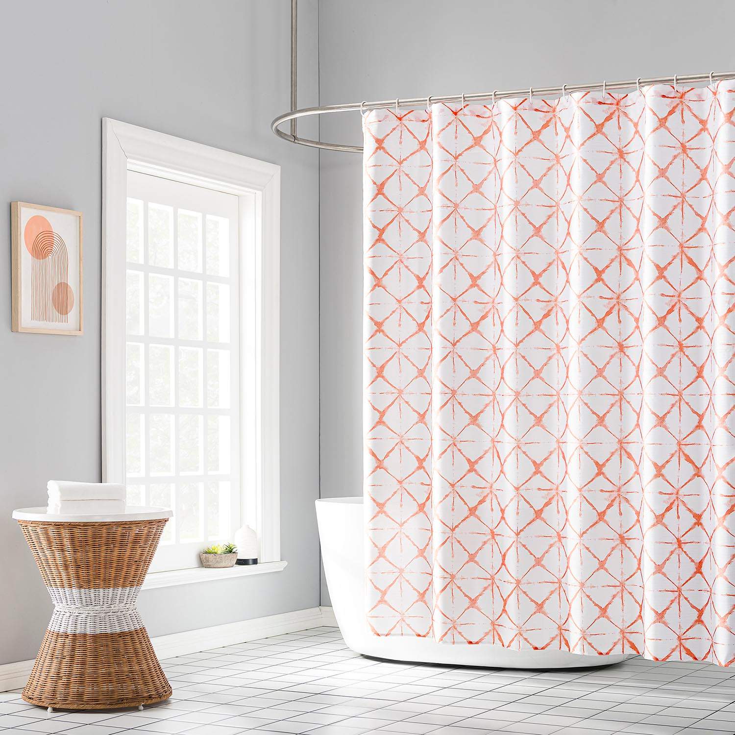 13-Piece Karma Shibori Coral Shower Curtain Set, 70x72