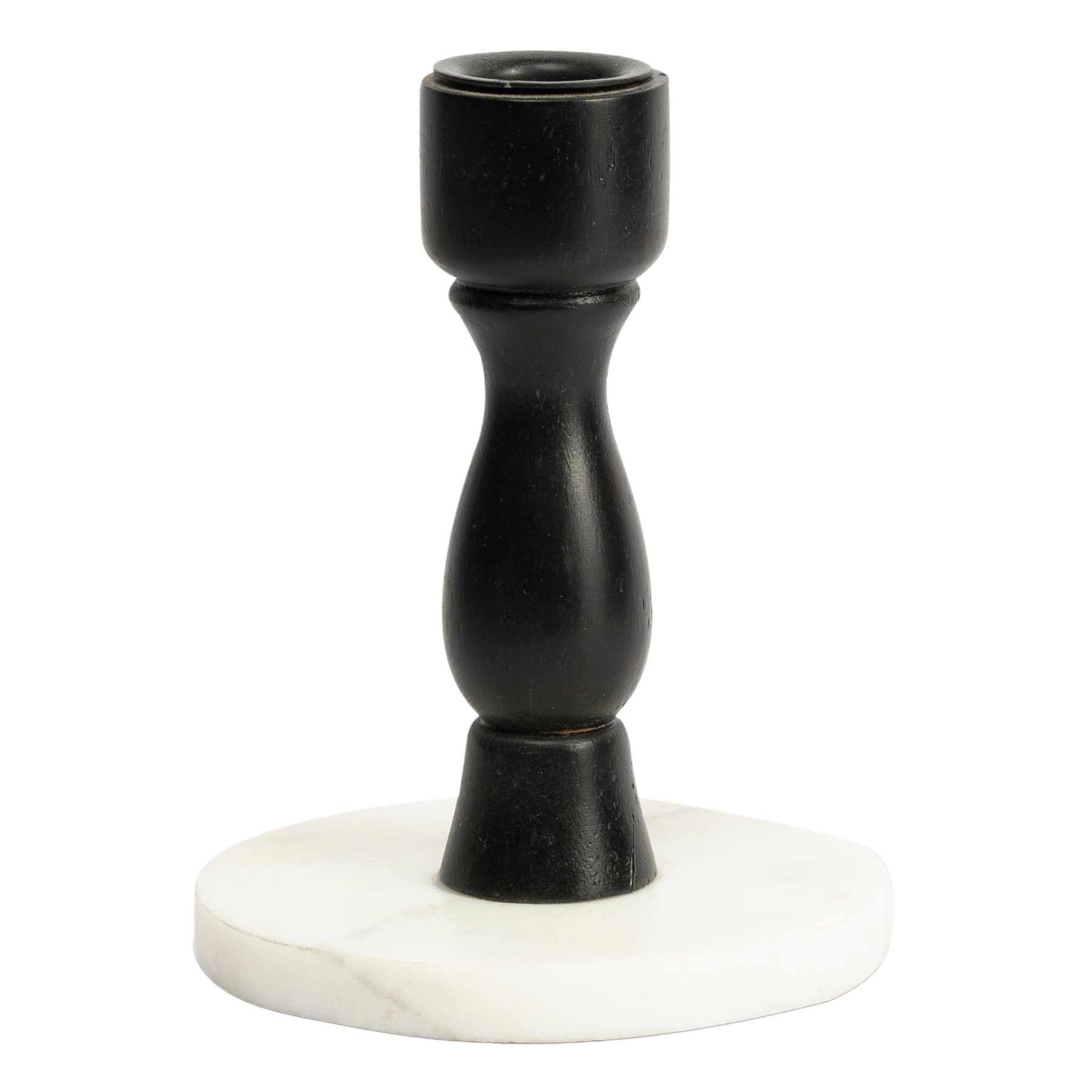 White Wooden Taper Candle Holder with Marble Base, 5"