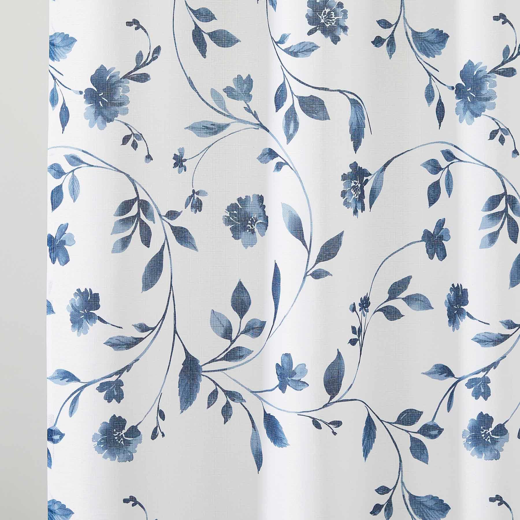 Providence Blue Floral Vine Print Single Shower Curtain, 72"