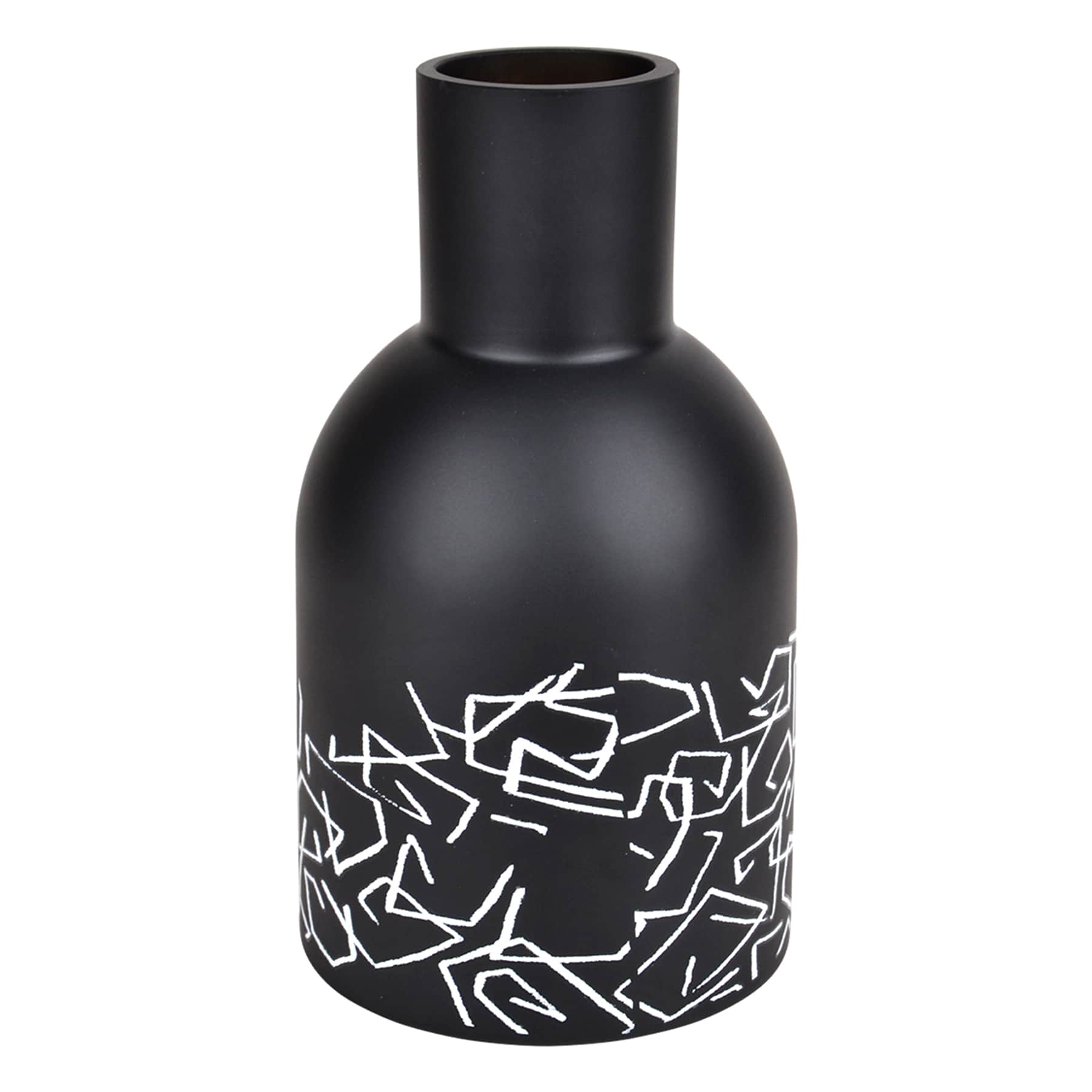 Crosby St. Black Abstract Printed Glass Vase, 7"