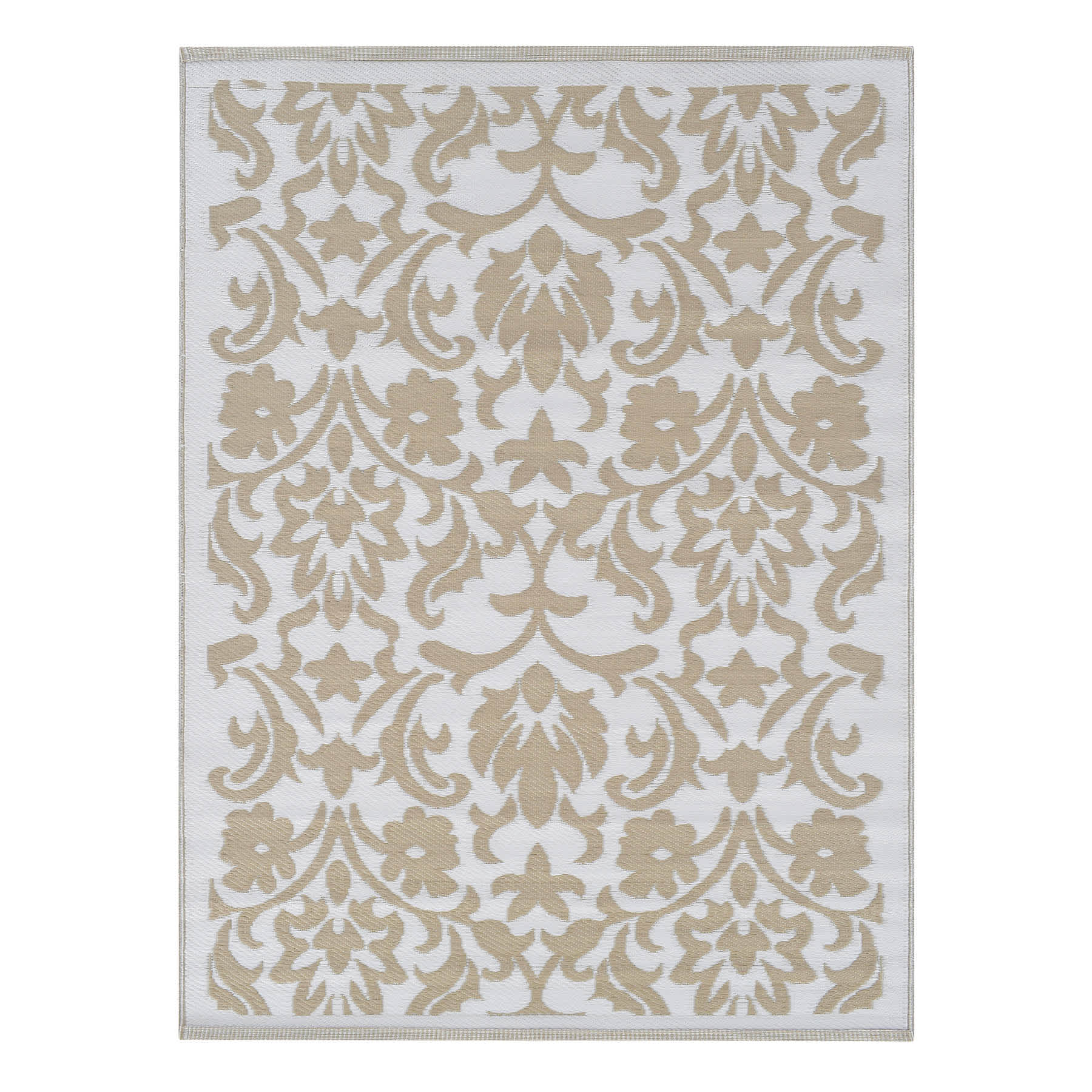Beige Flower Plastic Outdoor Area Rug, 5x7