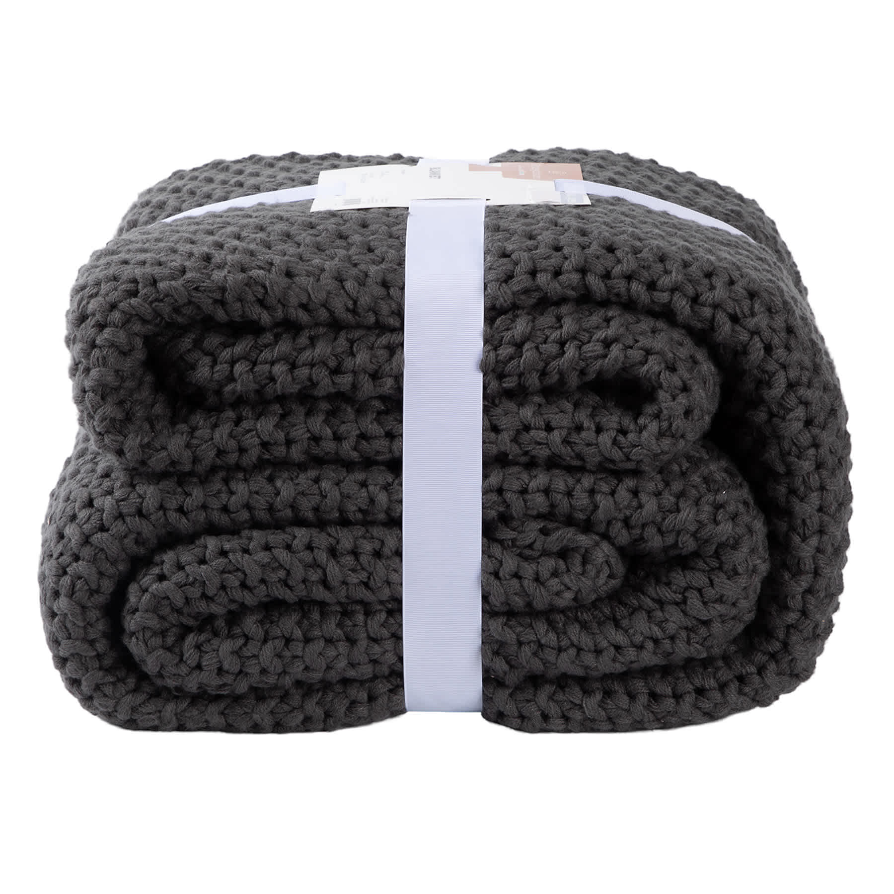 Honeybloom Dark Grey Sweater Knit Bed Blanket, Full/Queen