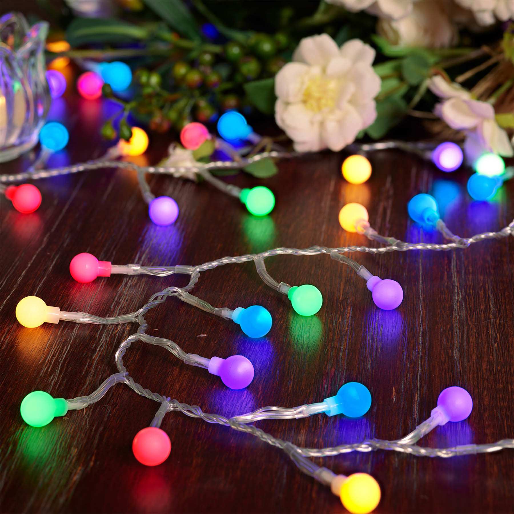 60-Count LED Color Change Frosted G14 Globe String Lights, 9 Functions