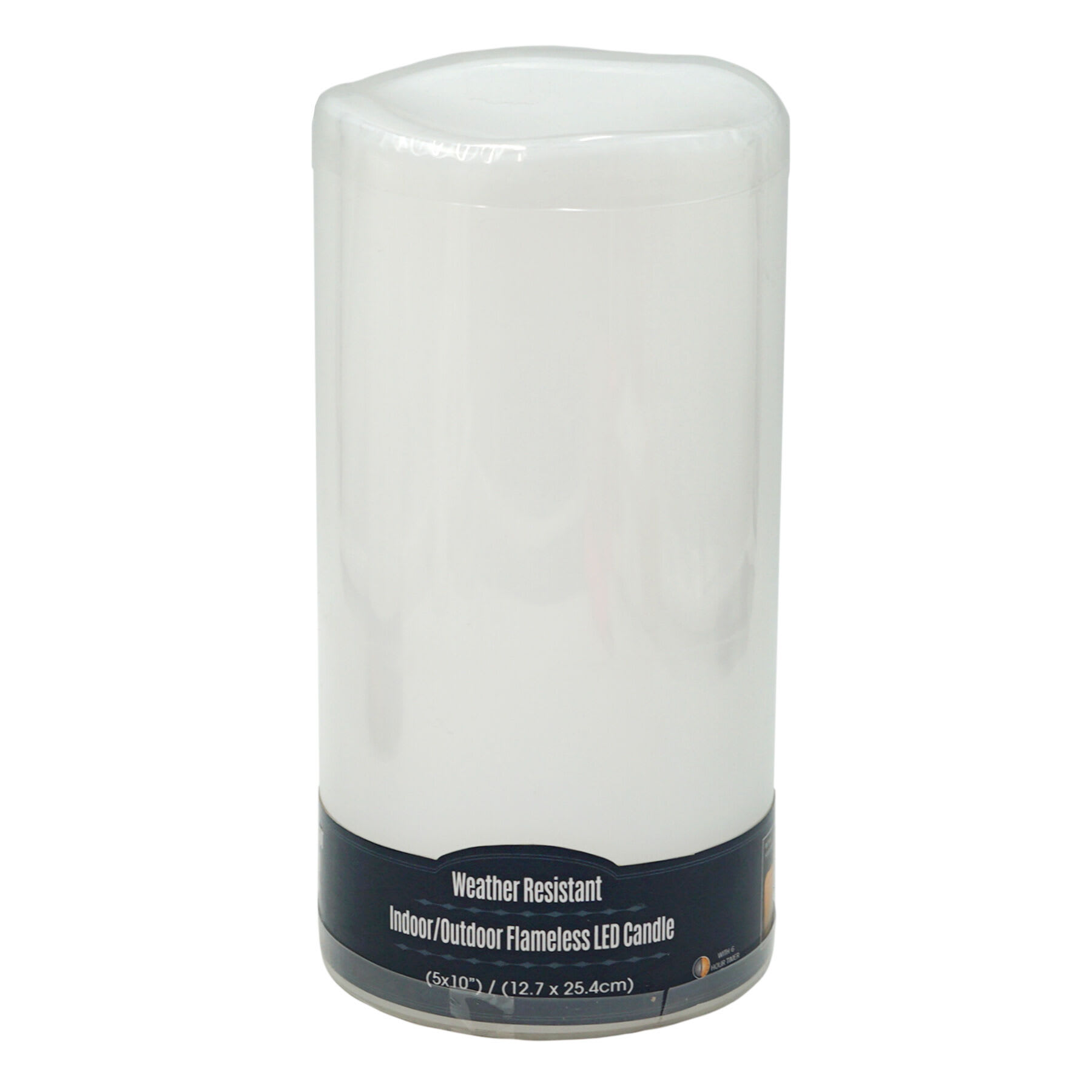 White LED Pillar Candle with 6 Hour Timer, 10"