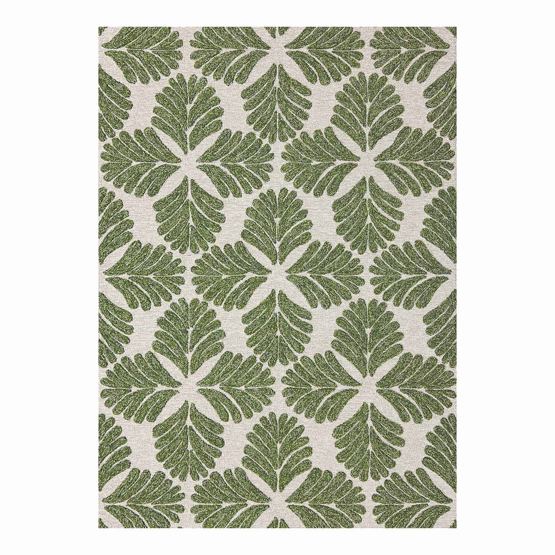 (A535) Found & Fable Green Botanical Hook Area Rug, 5x7