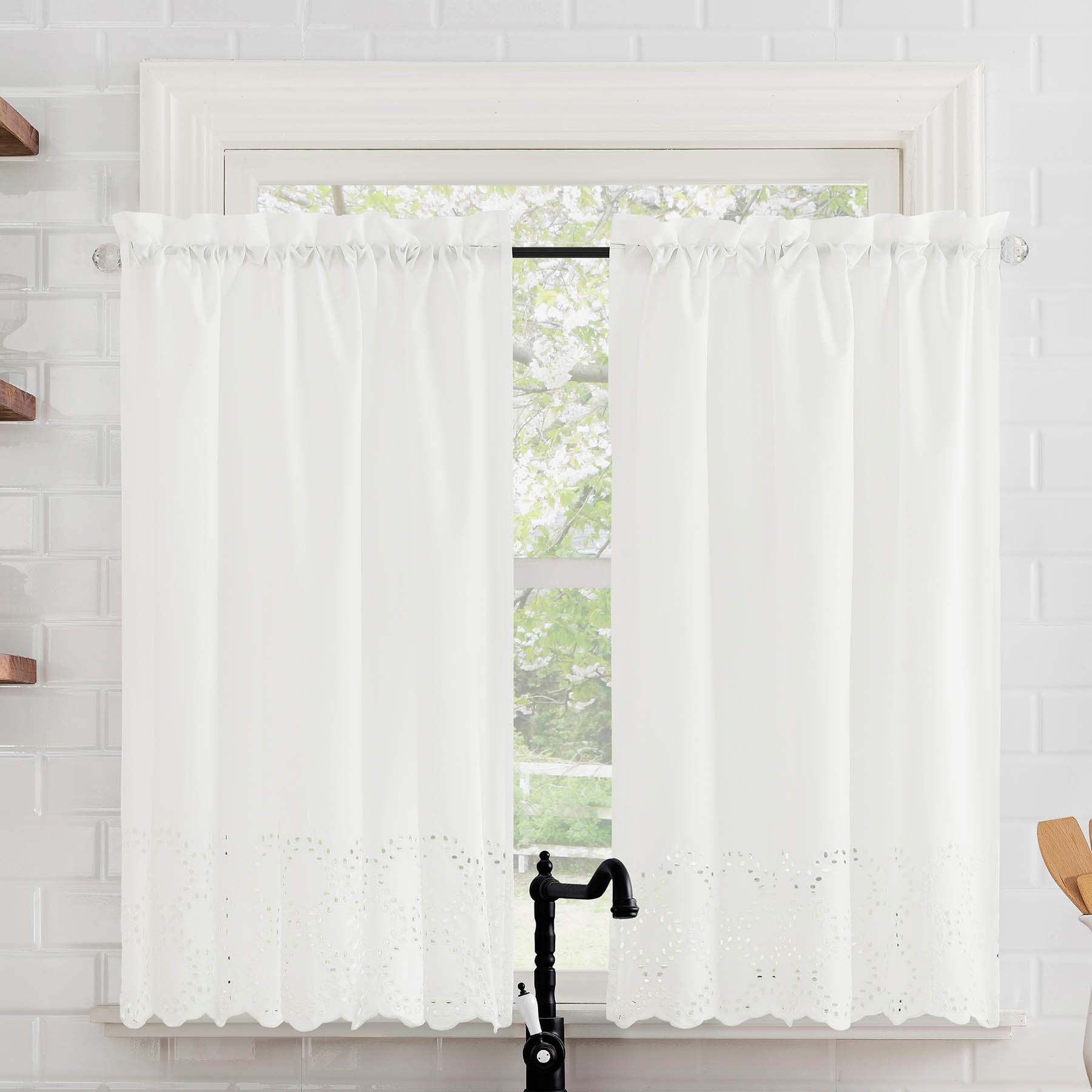Hilda White Small Tiered Window Curtian Panel, 54x36