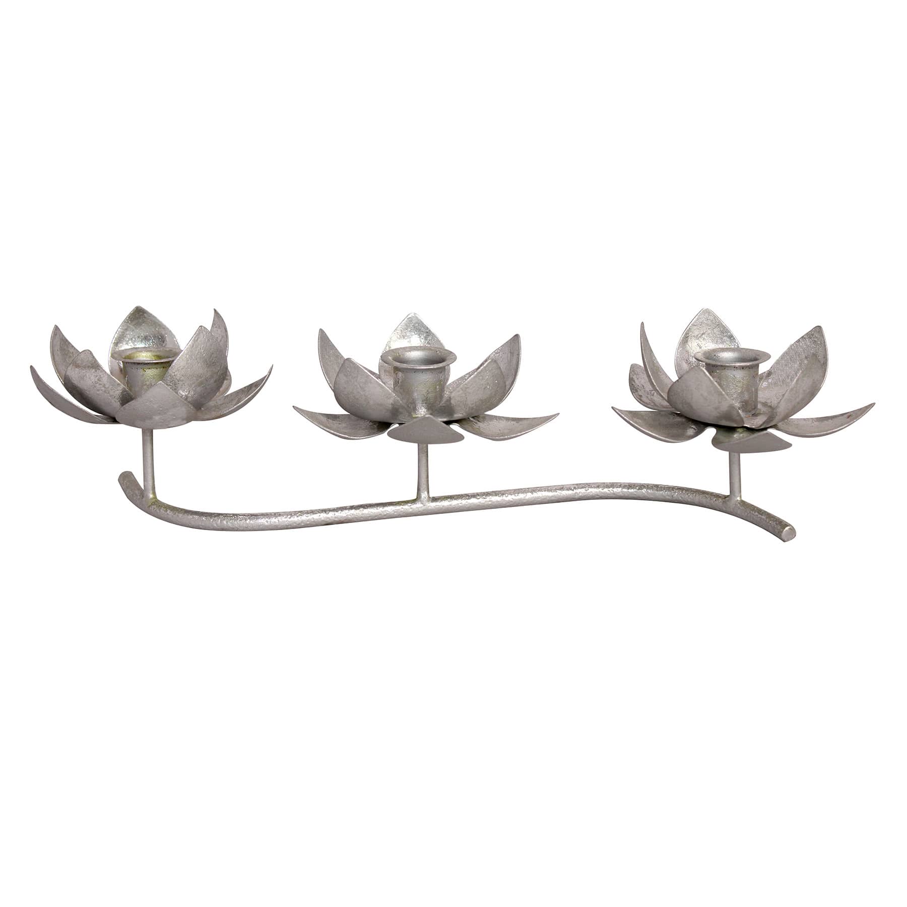 Silver Lotus 3 Taper Candleholder, 15"