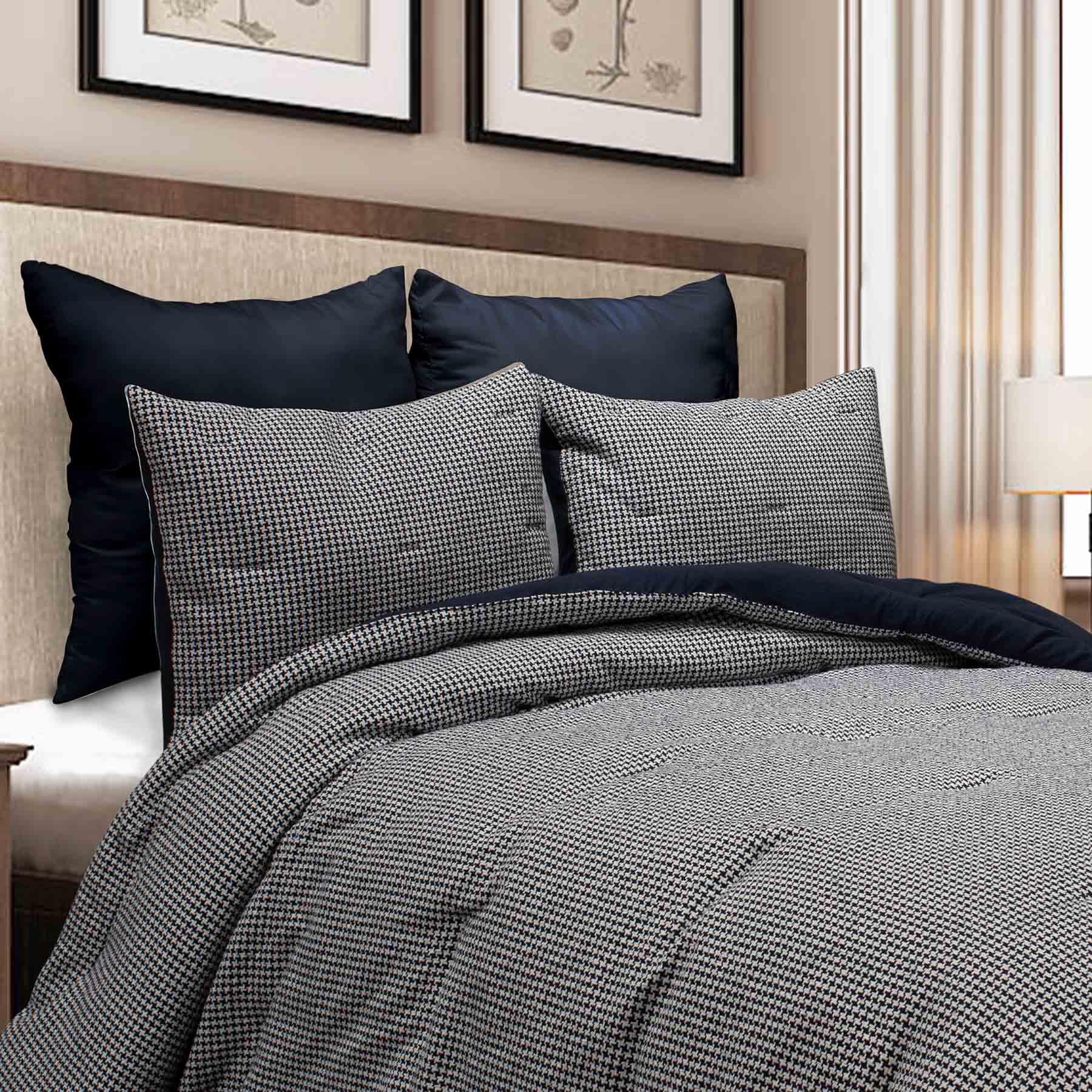Crosby St. 3-Piece Navy Houndstooth Cotton Comforter Set, King