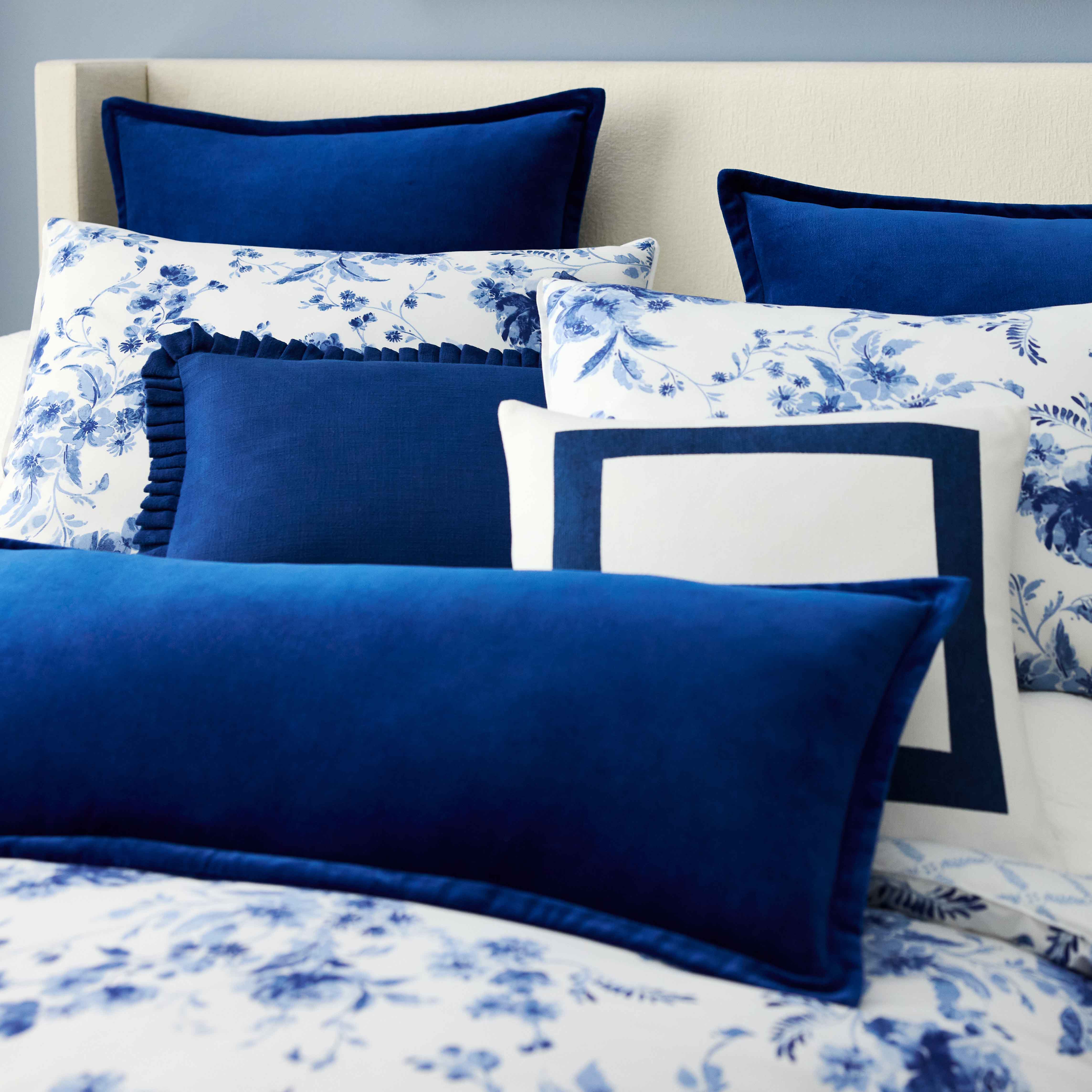 Providence Navy Blue Cotton Slub Throw Pillow with Pleating, 14x20