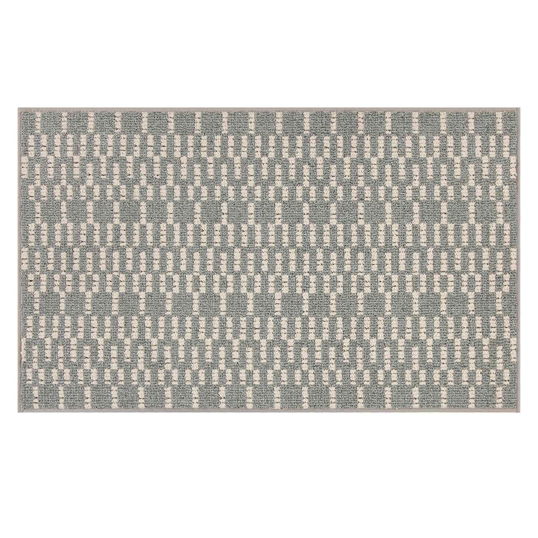 Grey & White Knitted Grid Gel Back Washable Accent Rug, 21x34