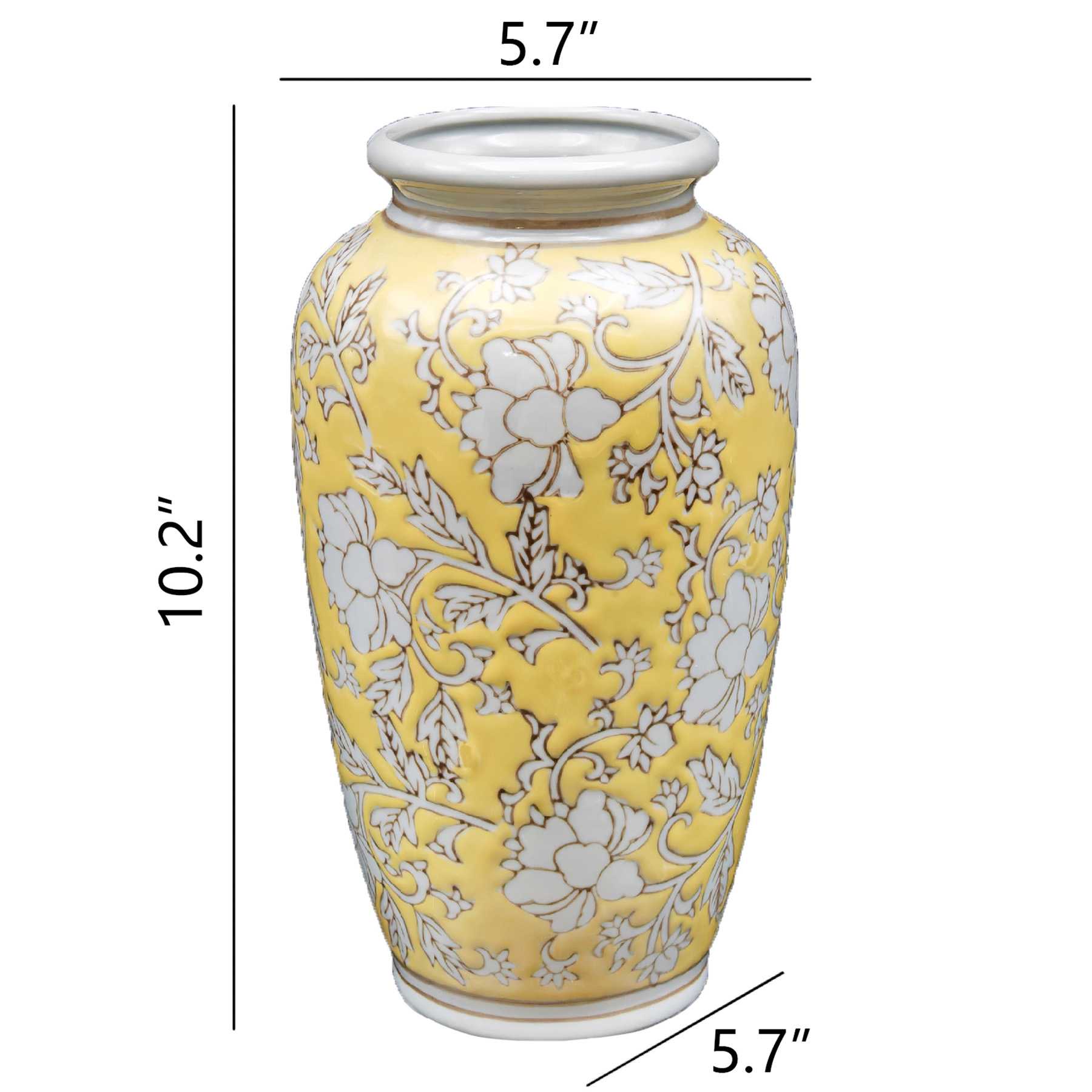 Yellow Chinoiserie Porcelain Vase, 6"