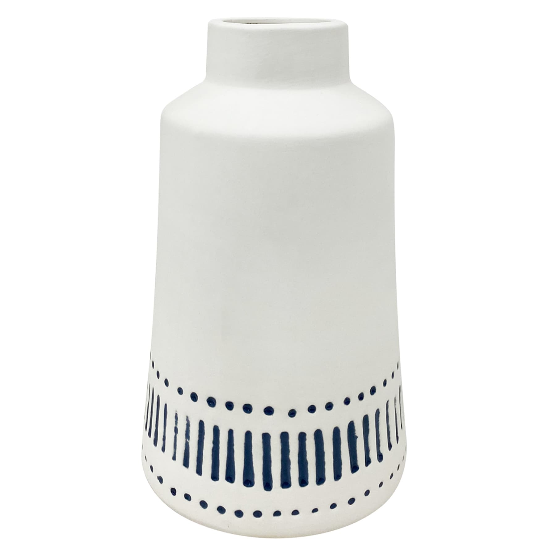 Honeybloom White with Blue Design Ceramic Vase, 8"