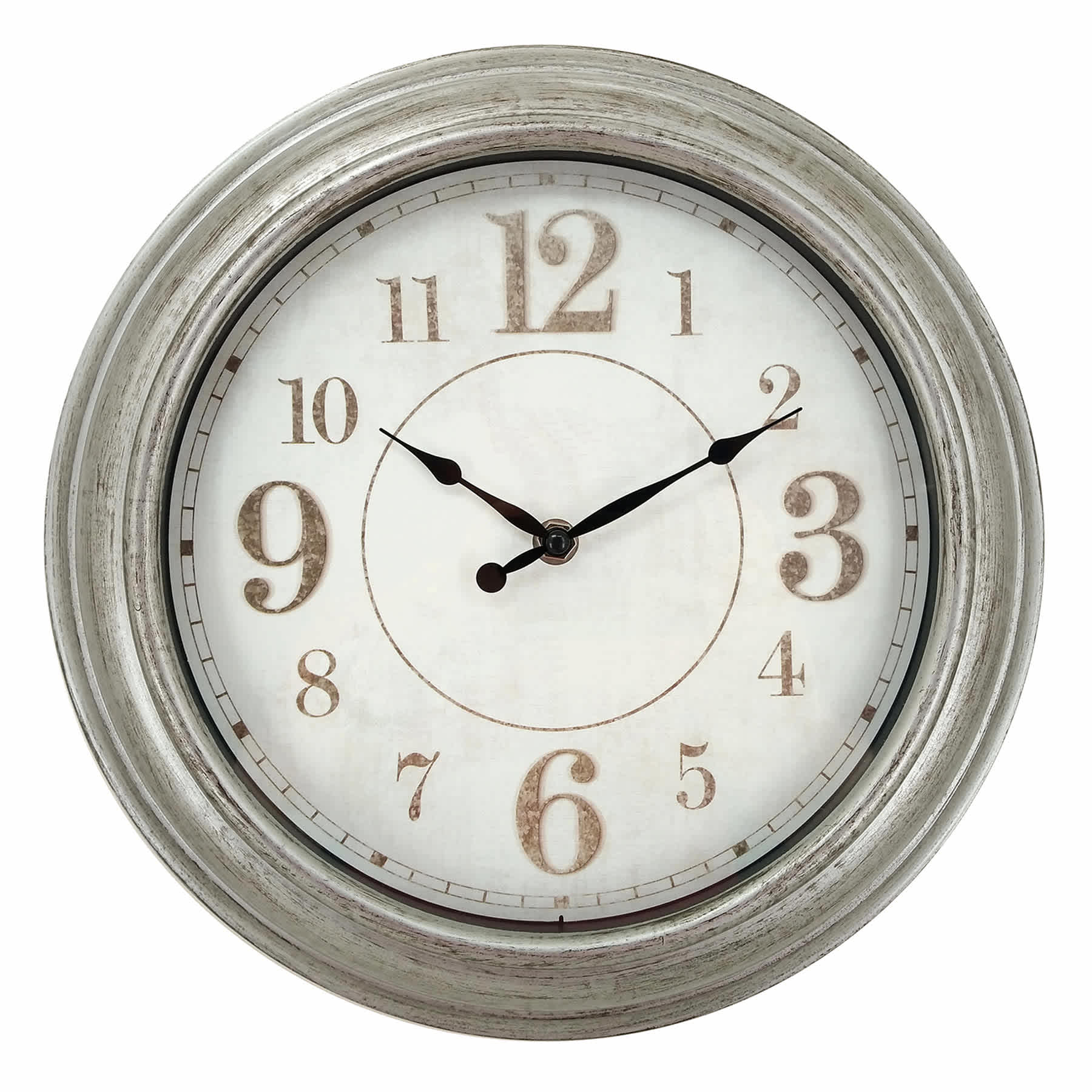 Silver & White Modern Round Wall Clock, 12"