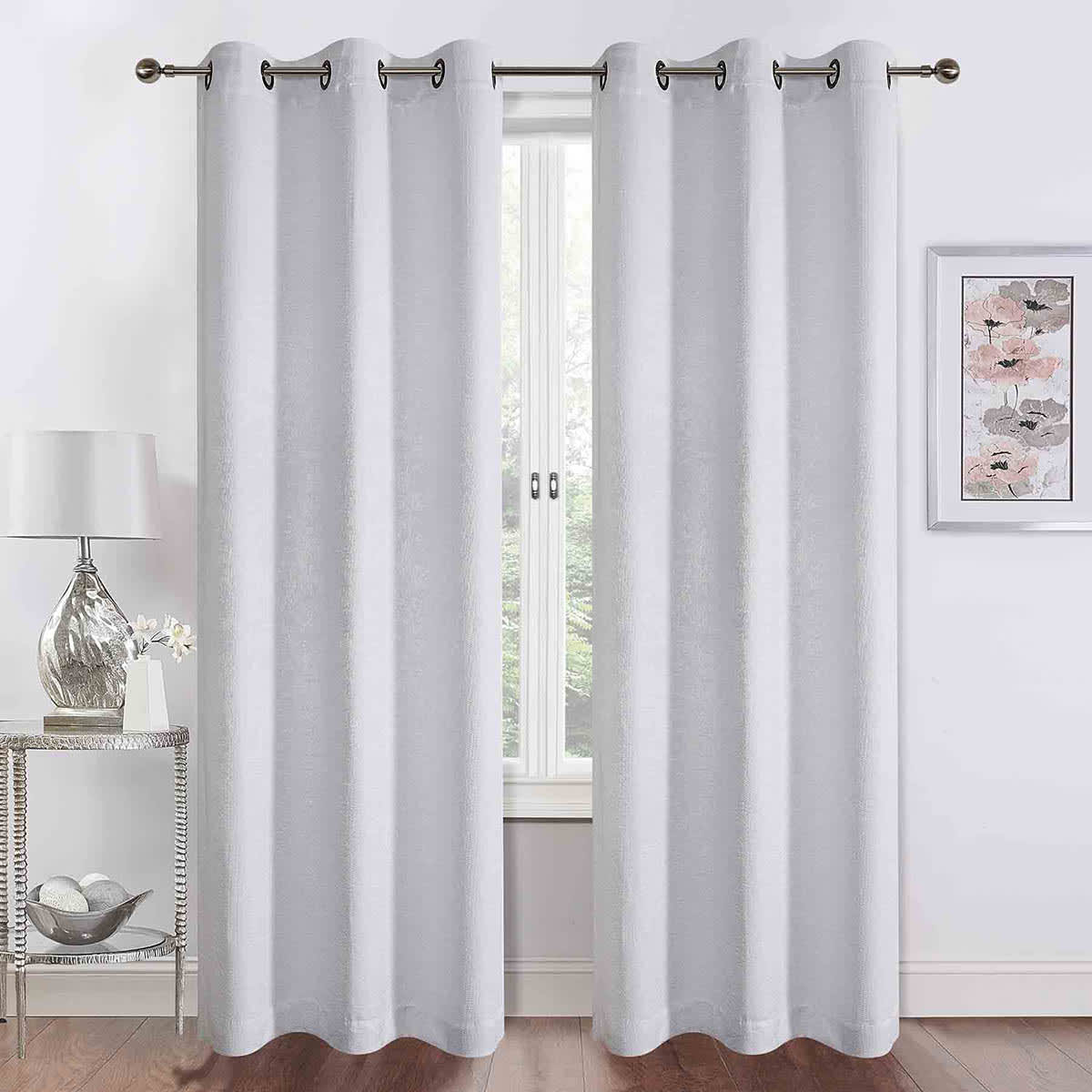 Barnes White Textured Grommet Curtain Panel, 84"