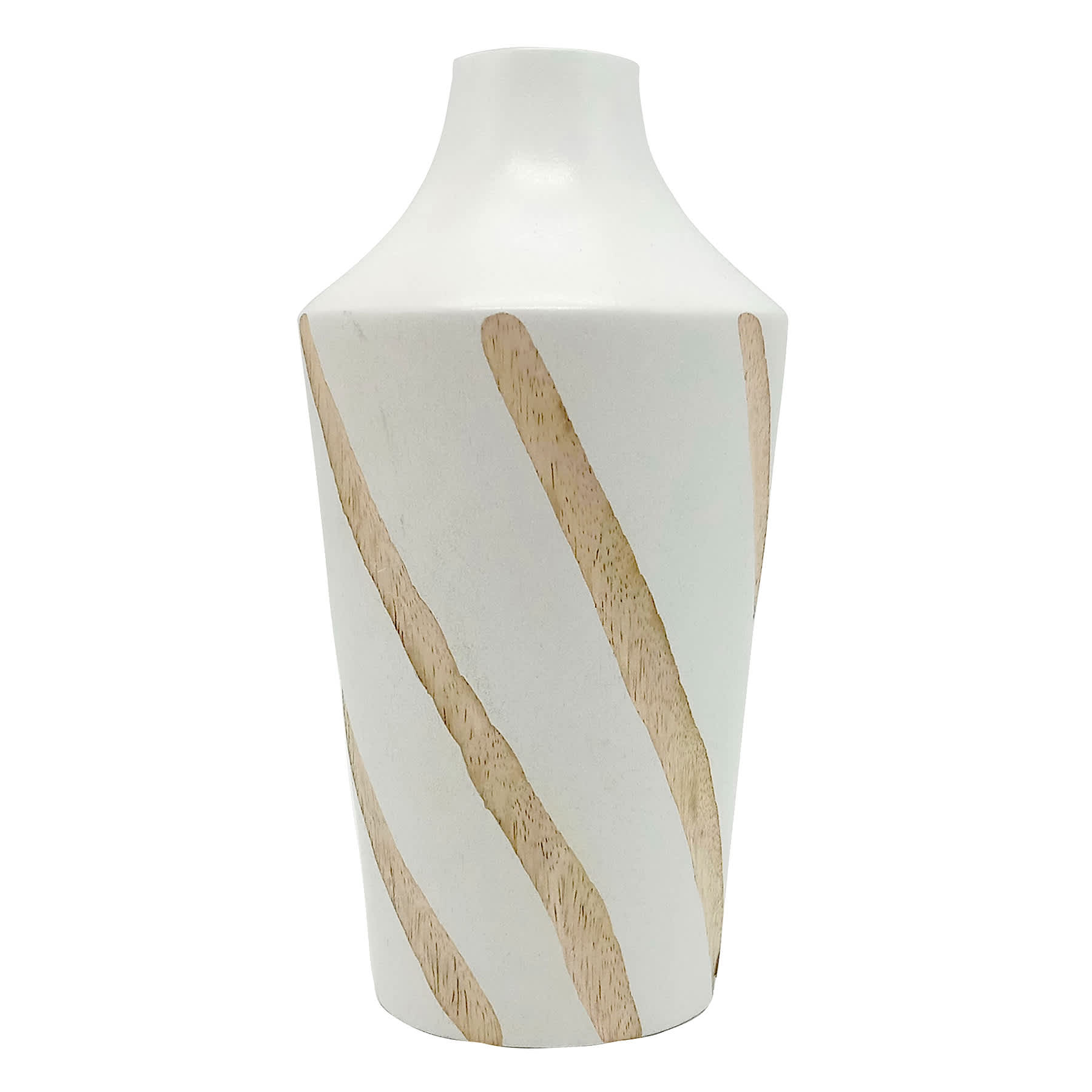 White Carved Stripe Wood Vase, 8"