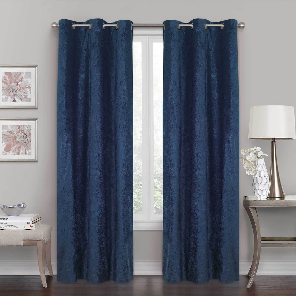 Navy Chenille Blackout Grommet Curtain Panel, 84"