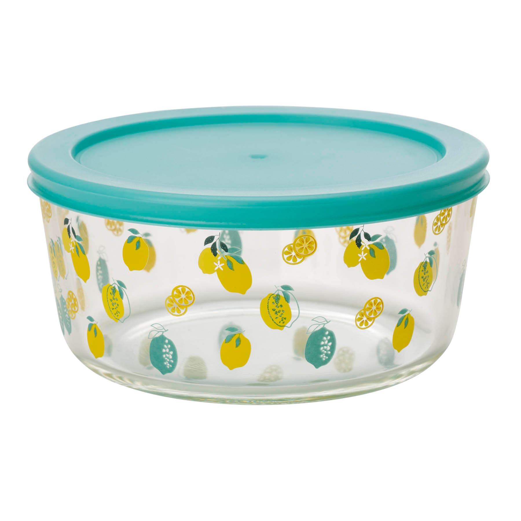 2Pc 4Cup Round Assorted Prints Glass Food Storage