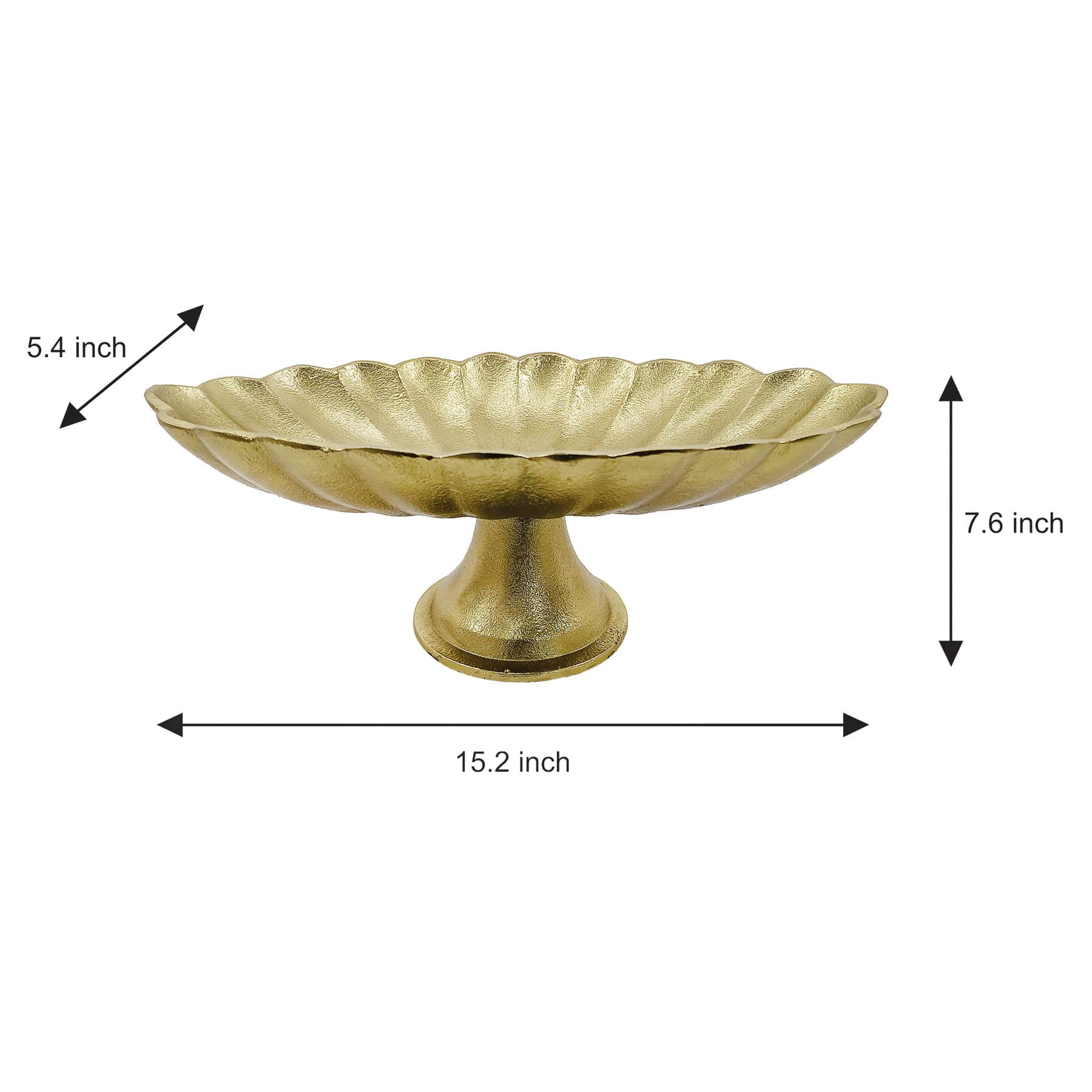 Gold Scalloped Aluminum Pedestal Tray, 15x7.6x5.4