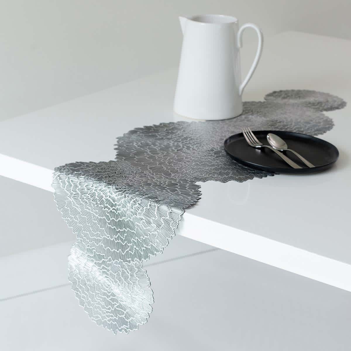 Silver & Black Bondi Pressed Vinyl Table Runner, 14x42.2